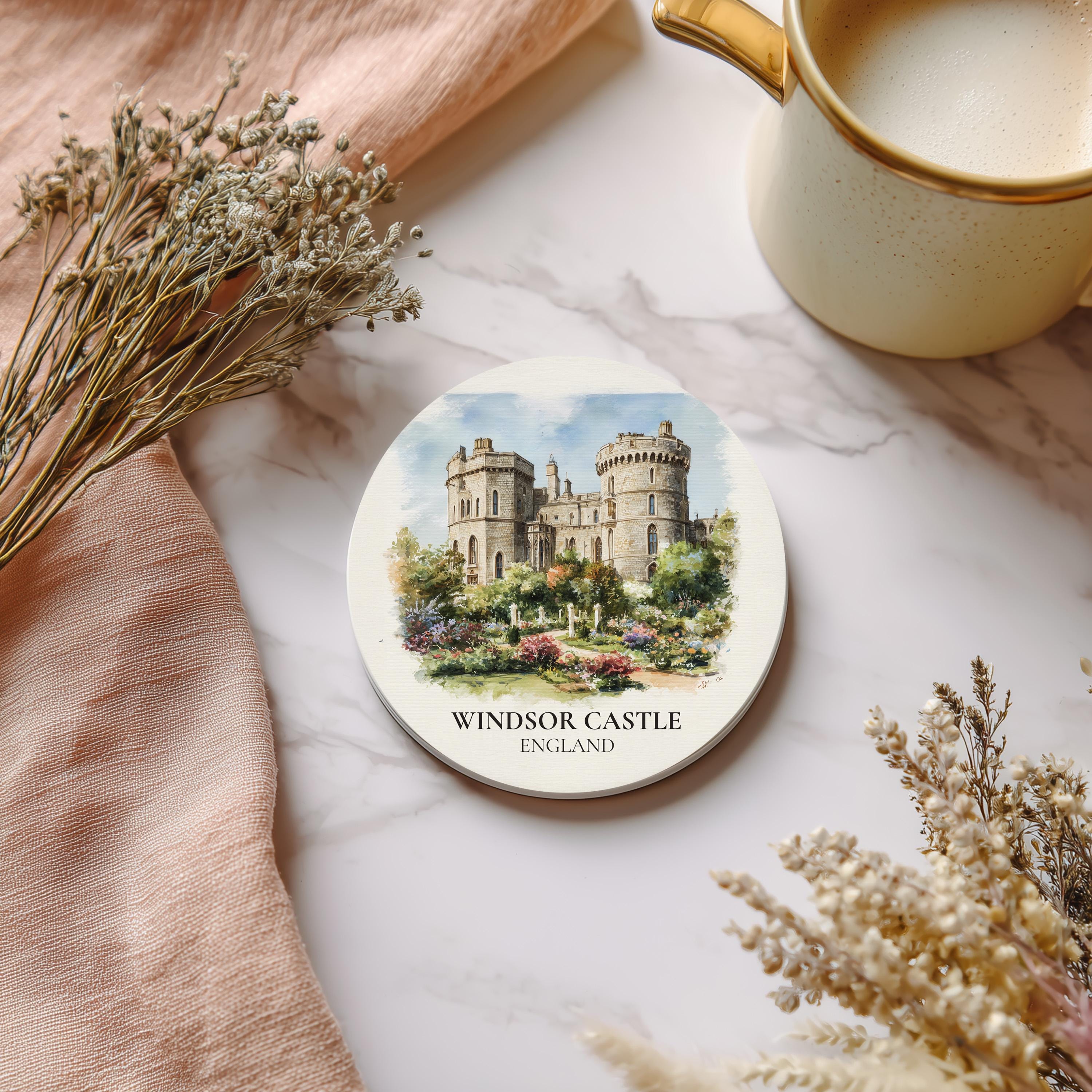 Windsor Castle England Coaster, Watercolor Personalized Painting, Travel Gift Souvenir, Home Decor, Ceramic Set