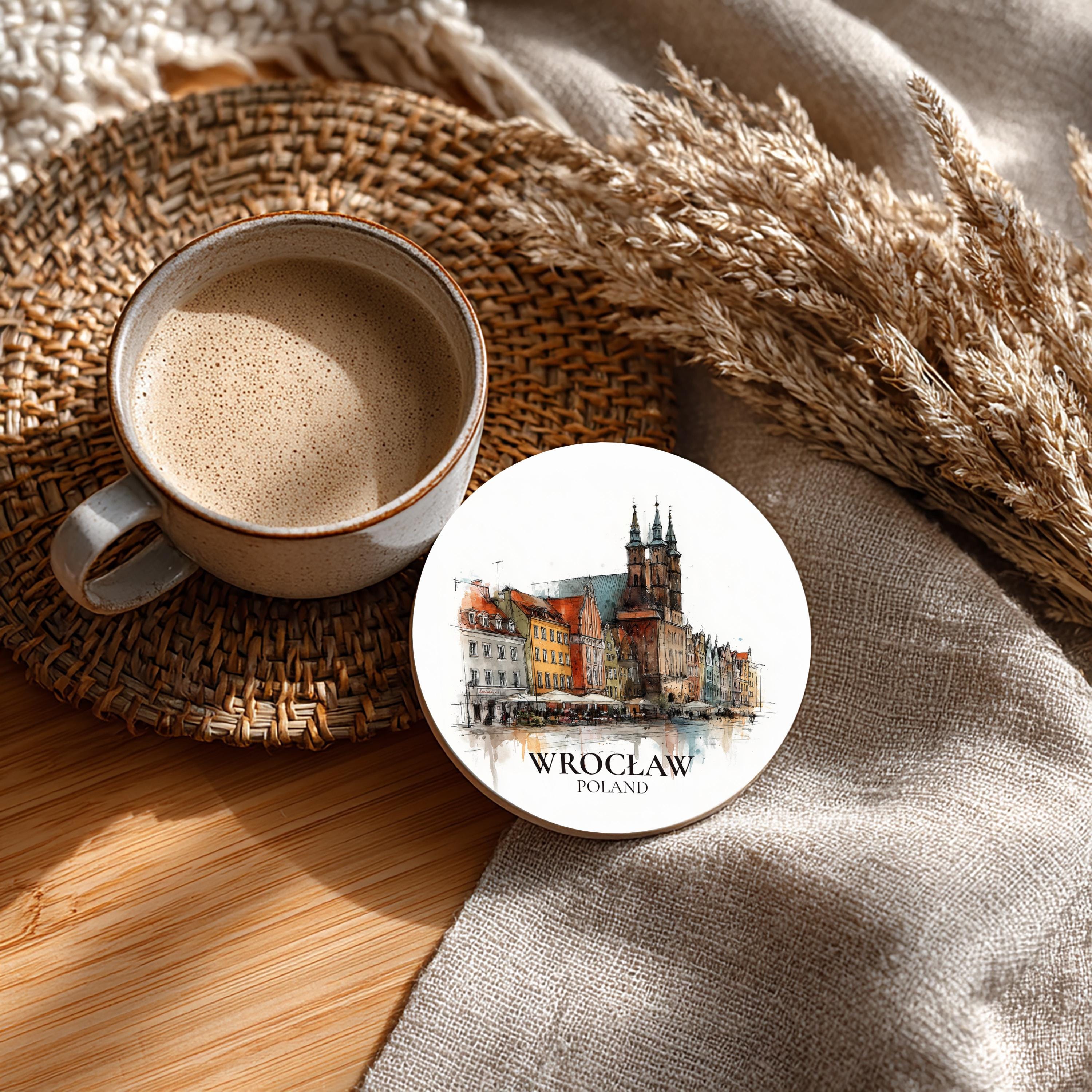 Wroclaw Poland Coaster, Watercolor Personalized Painting, Travel Gift Souvenir, Home Decor, Ceramic Set