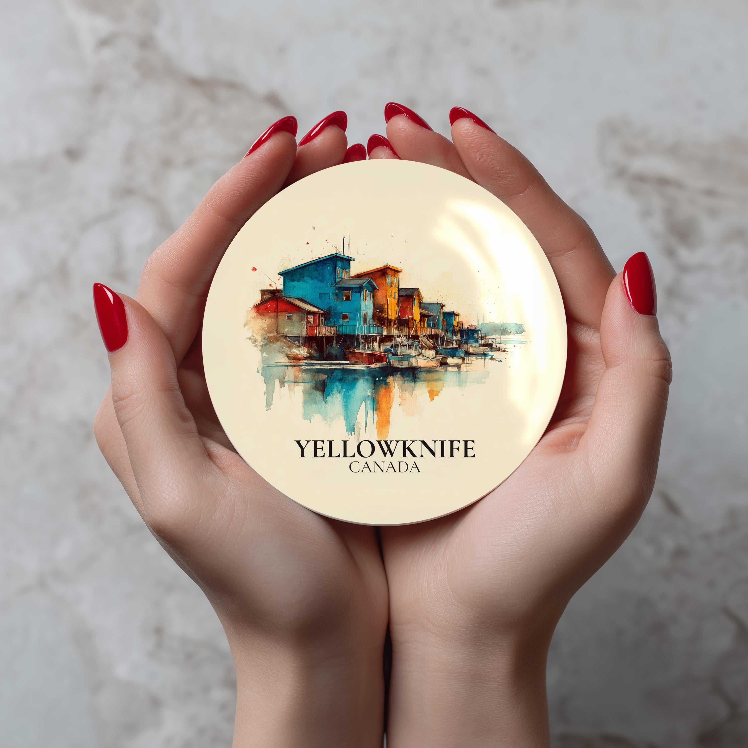 Yellowknife Northwest Territories Coaster, Watercolor Personalized Painting, Travel Gift Souvenir, Home Decor, Ceramic Set