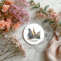Yangon Myanmar Coaster, Watercolor Personalized Painting, Travel Gift Souvenir, Home Decor, Ceramic Set