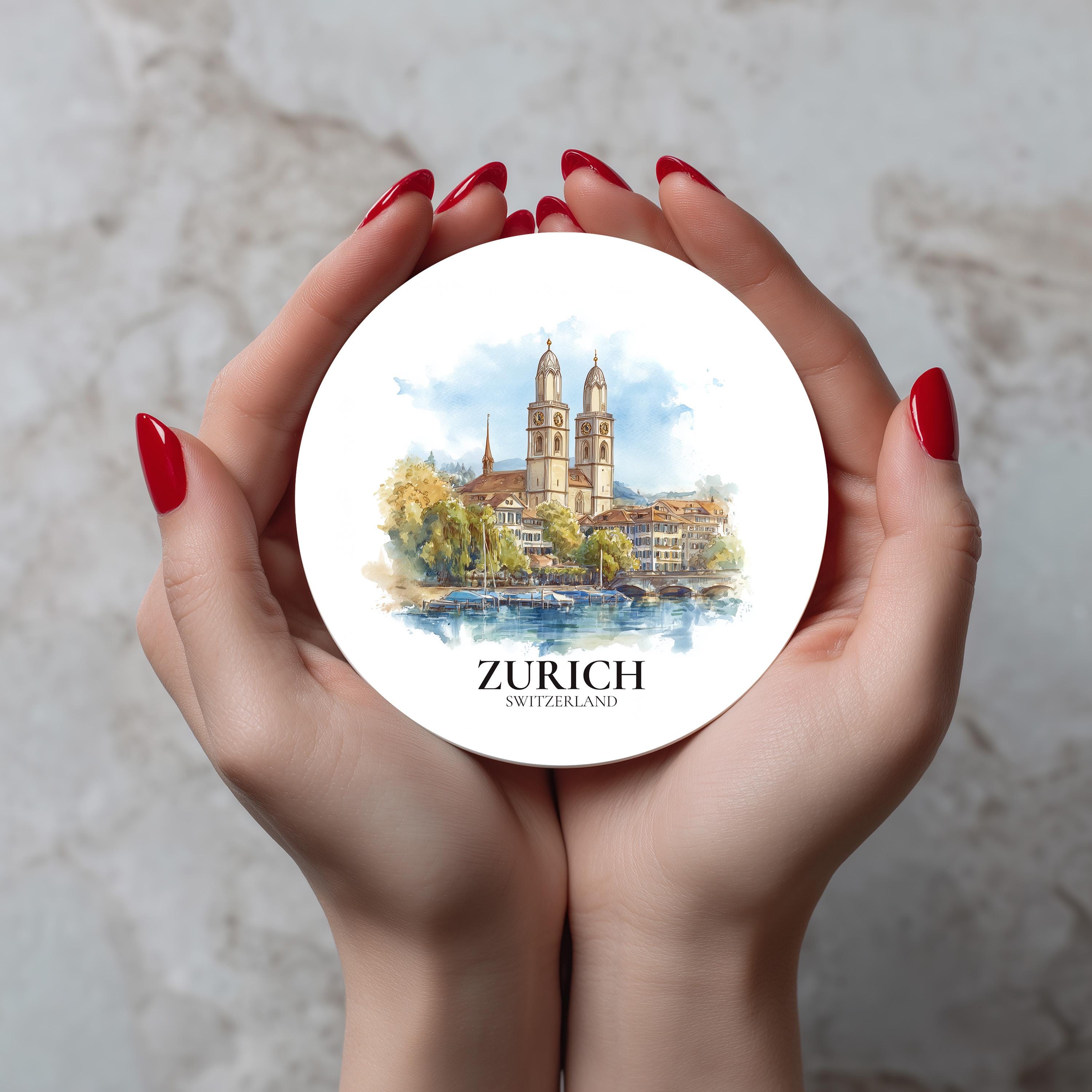 Zurich Switzerland Coaster, Watercolor Personalized Painting, Travel Gift Souvenir, Home Decor, Ceramic Set