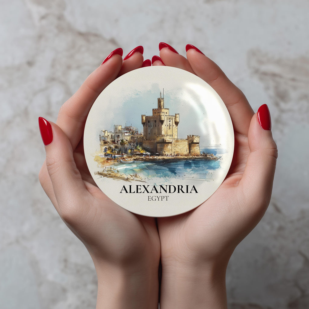 Alexandria Egypt Coaster, Watercolor Personalized Painting, Travel Gift Souvenir, Home Decor, Ceramic Set