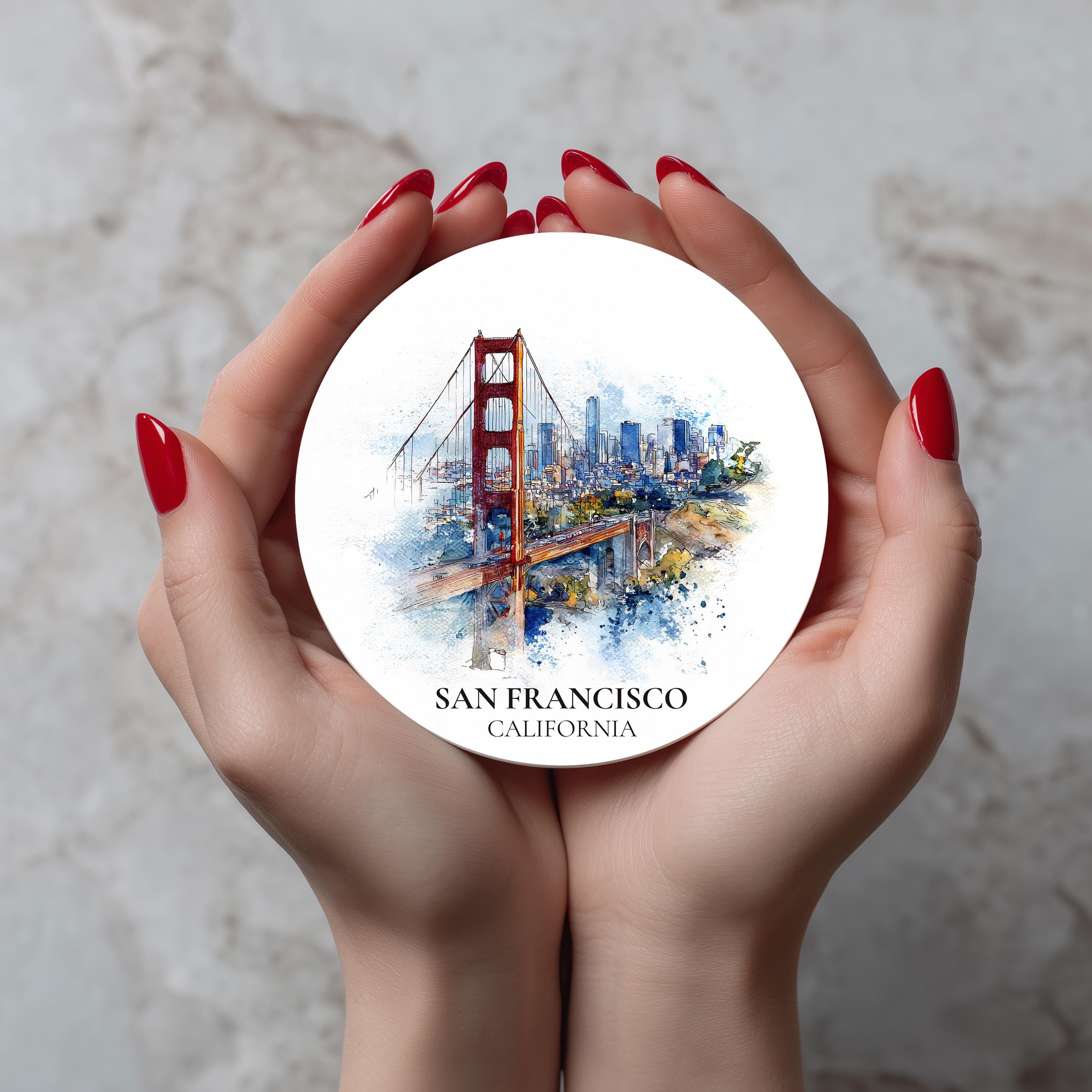 San Francisco California Coaster, Watercolor Personalized Painting, Travel Gift Souvenir, Home Decor, Ceramic Set