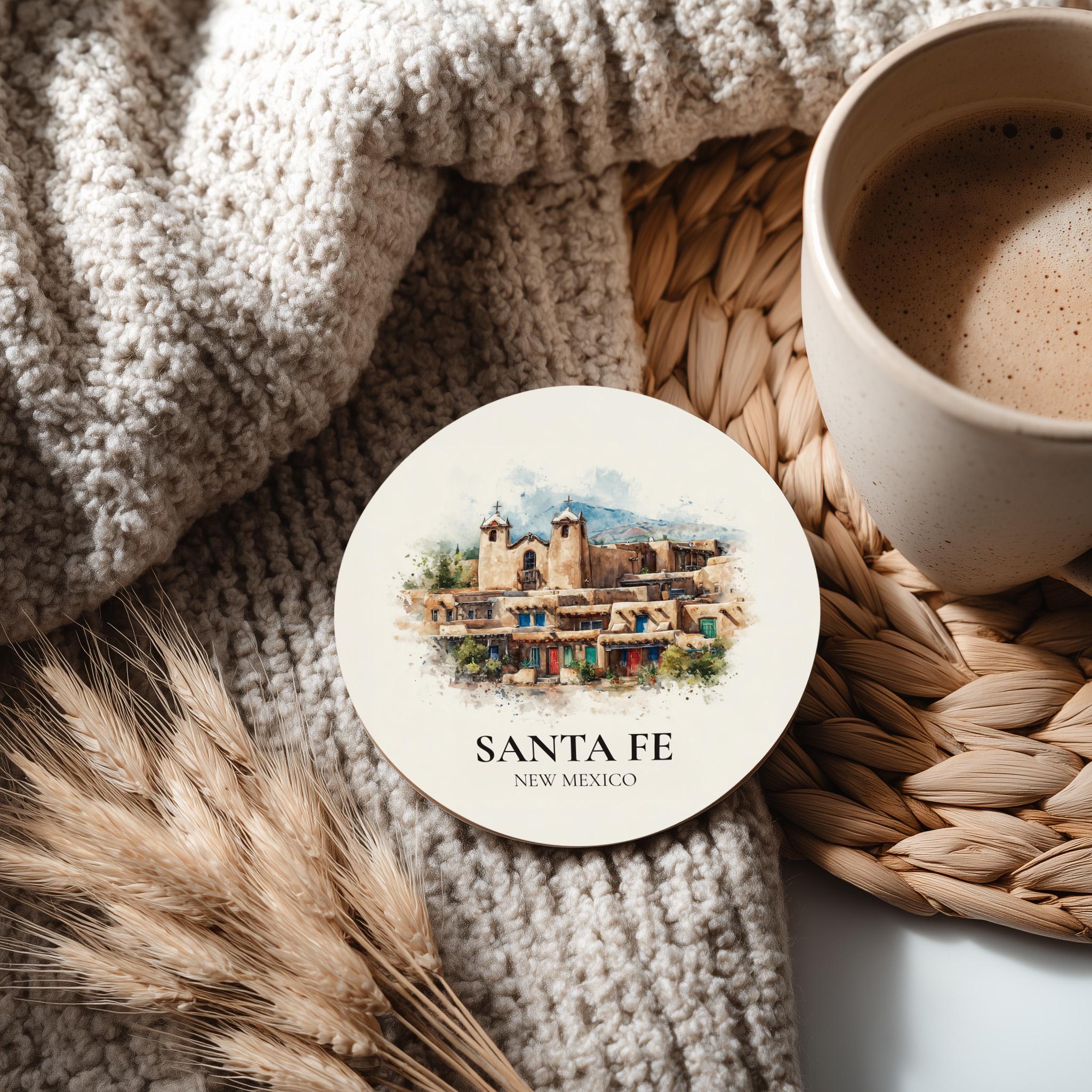 Santa Fe New Mexico Coaster, Watercolor Personalized Painting, Travel Gift Souvenir, Home Decor, Ceramic Set