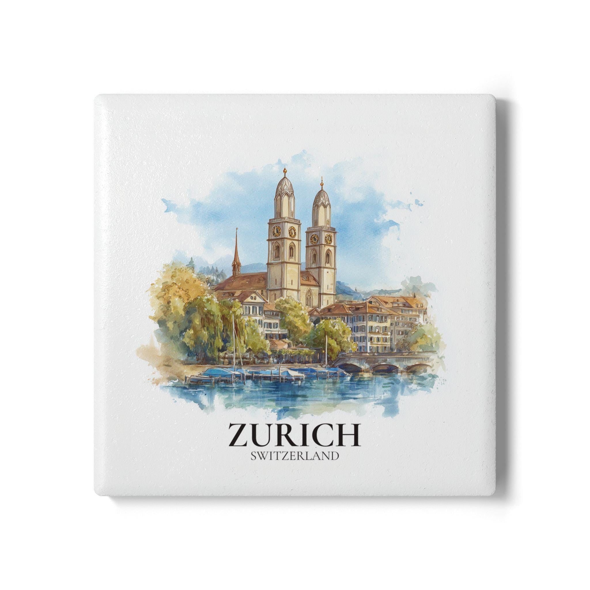 Zurich Switzerland Coaster, Watercolor Personalized Painting, Travel Gift Souvenir, Home Decor, Ceramic Set