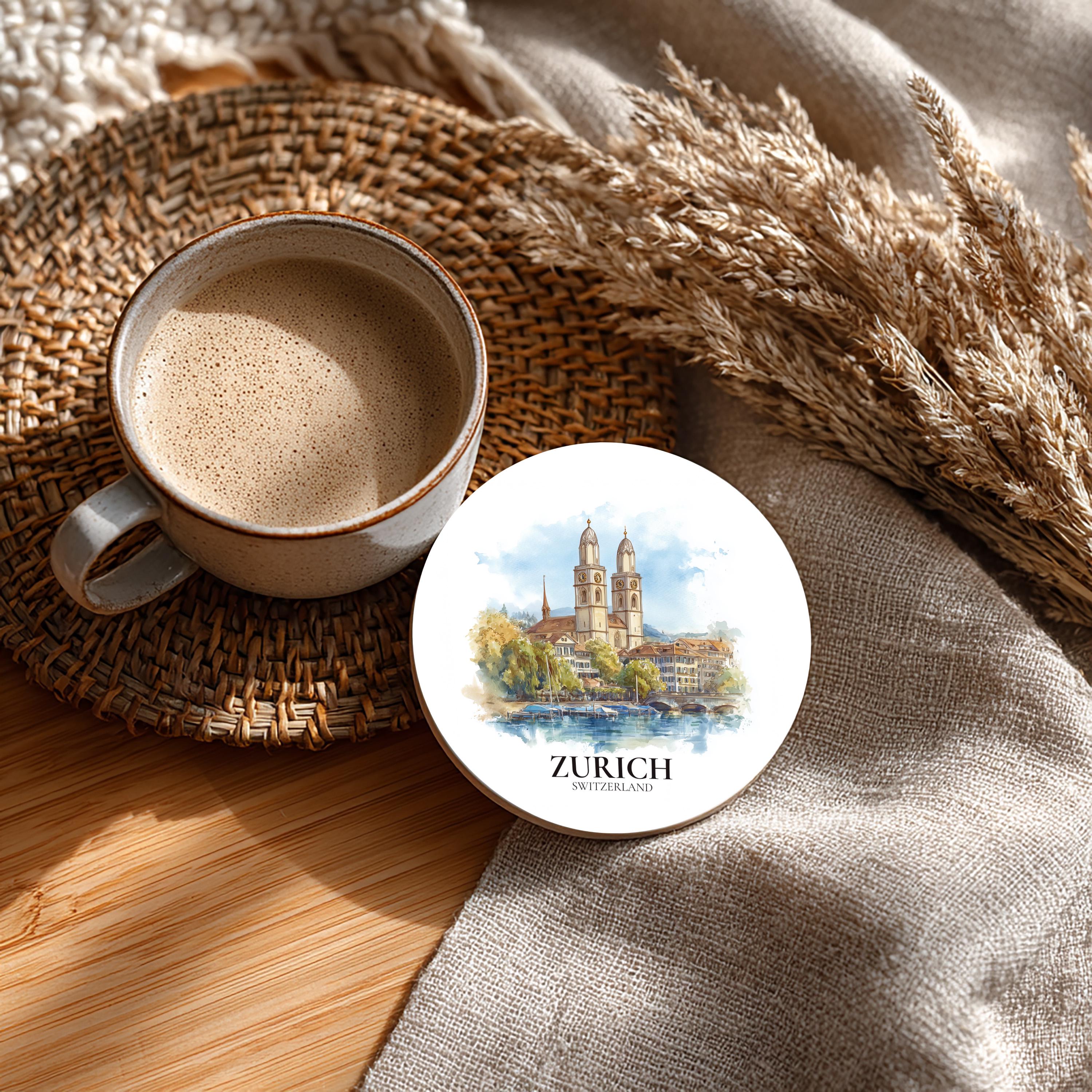 Zurich Switzerland Coaster, Watercolor Personalized Painting, Travel Gift Souvenir, Home Decor, Ceramic Set