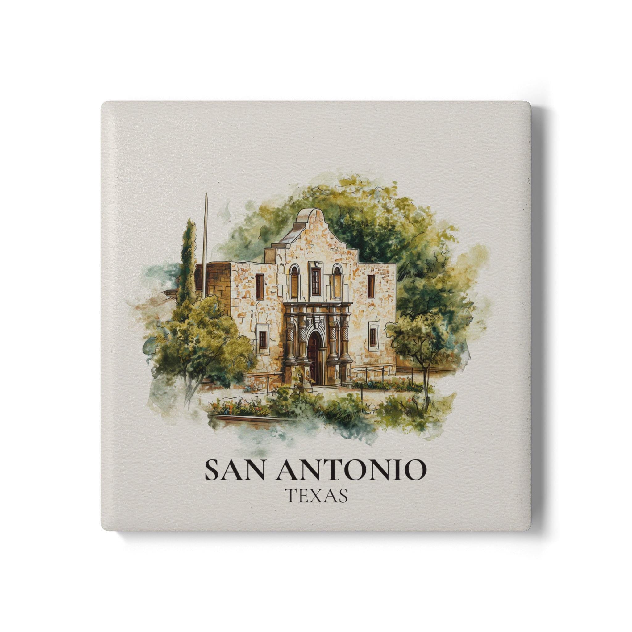 San Antonio Texas Coaster, Watercolor Personalized Painting, Travel Gift Souvenir, Home Decor, Ceramic Set
