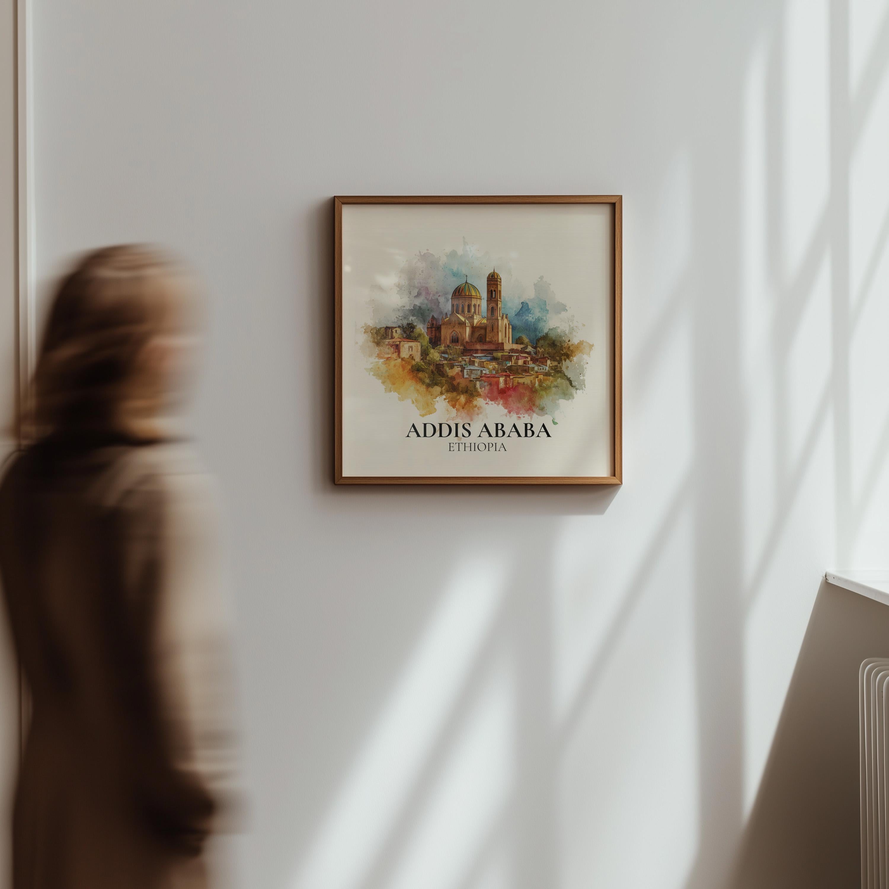 Addis Ababa Ethiopia Watercolor Wall Art Print, Custom Travel Poster, World Locations Keepsake Gift