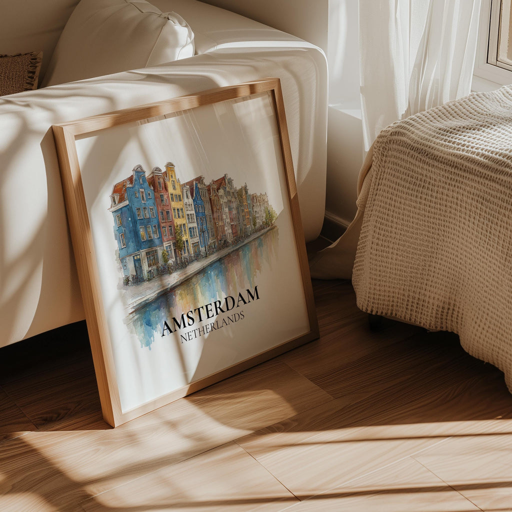 Amsterdam Netherlands Poster, Watercolor Wall Art Print, Custom Travel, World Locations Keepsake Gift