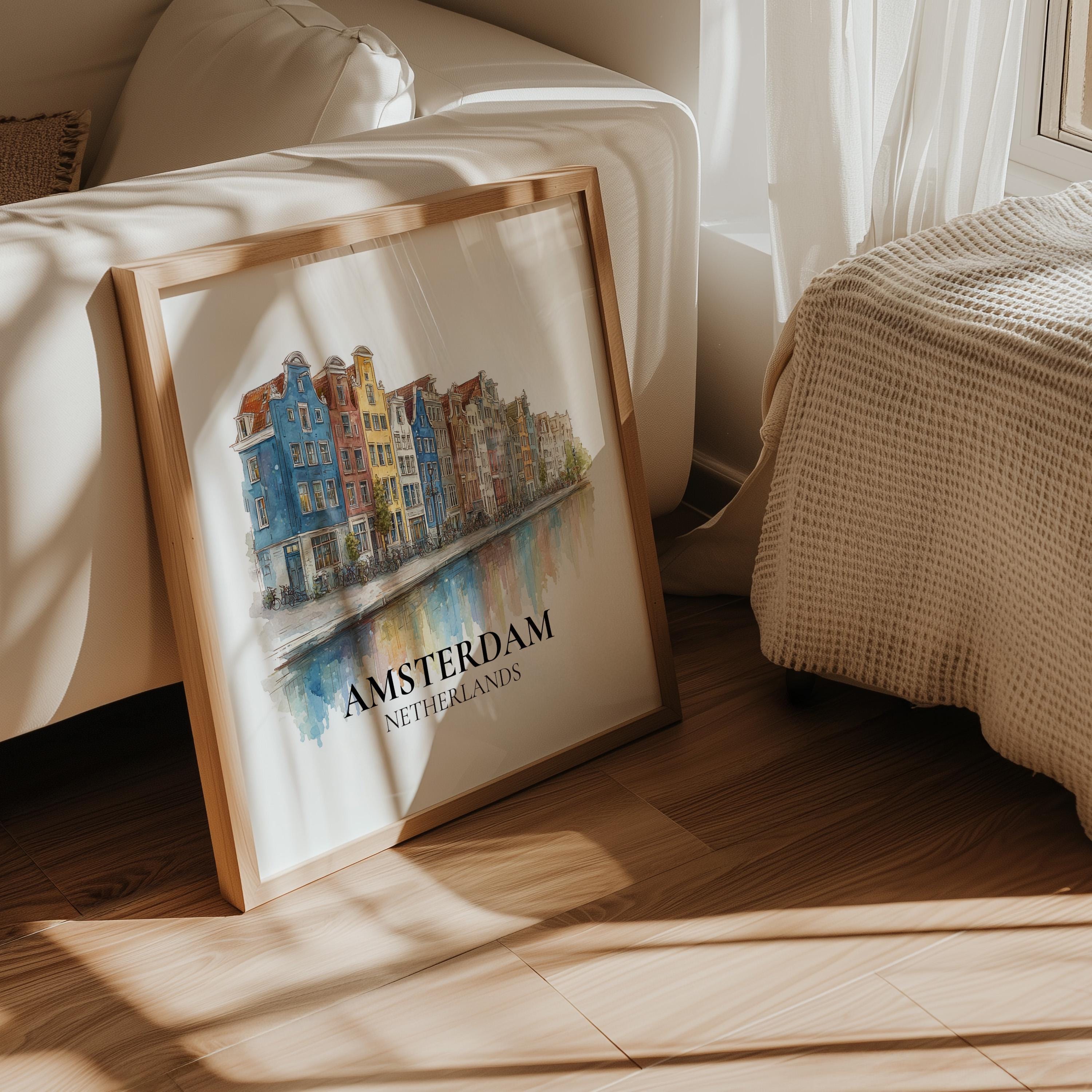 Amsterdam Netherlands Poster, Watercolor Wall Art Print, Custom Travel, World Locations Keepsake Gift