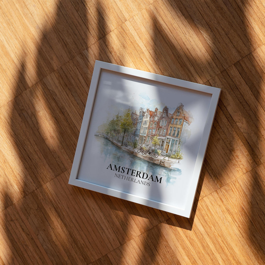 Amsterdam Netherlands Watercolor Wall Art Print, Custom Travel Poster, World Locations Keepsake Gift