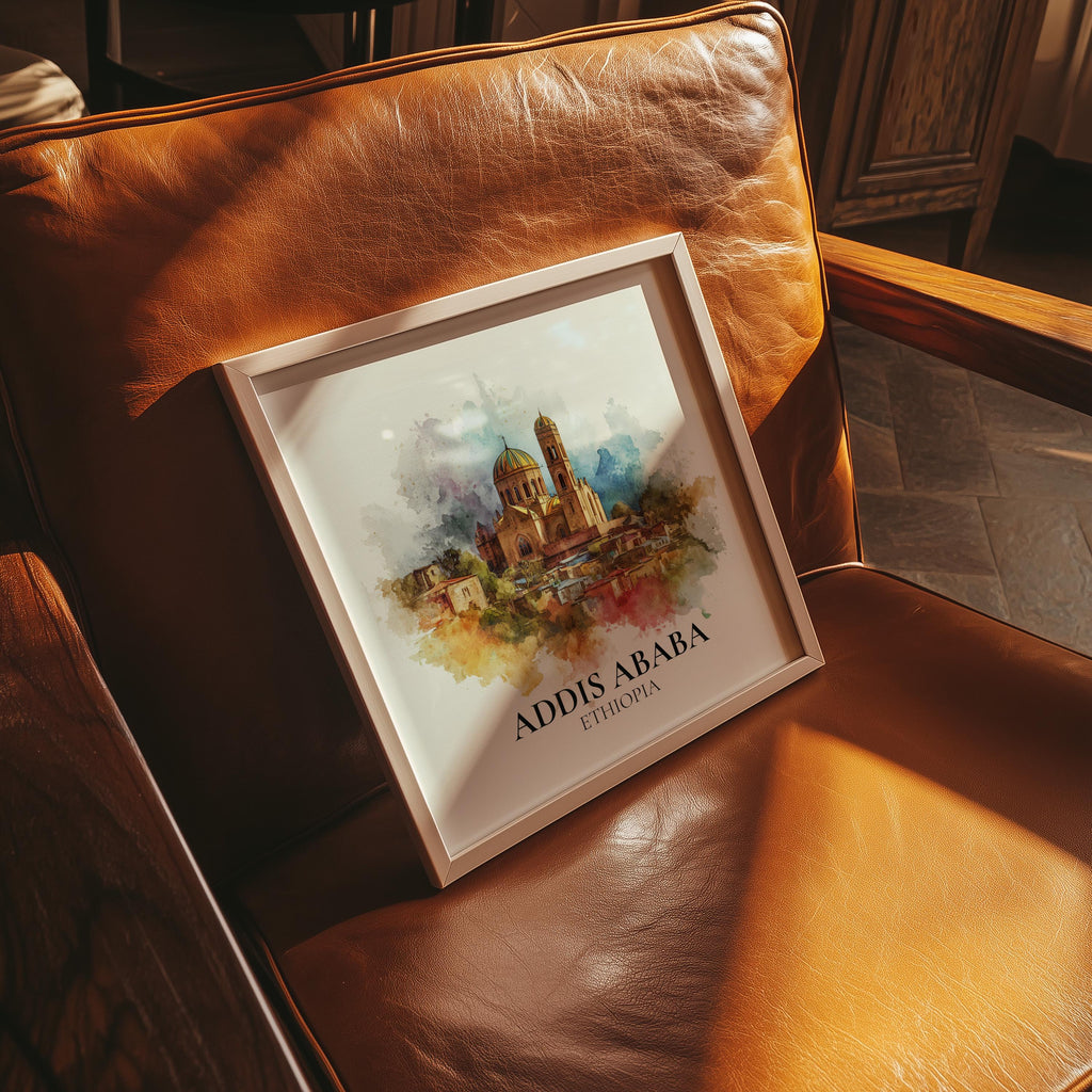 Addis Ababa Ethiopia Watercolor Wall Art Print, Custom Travel Poster, World Locations Keepsake Gift