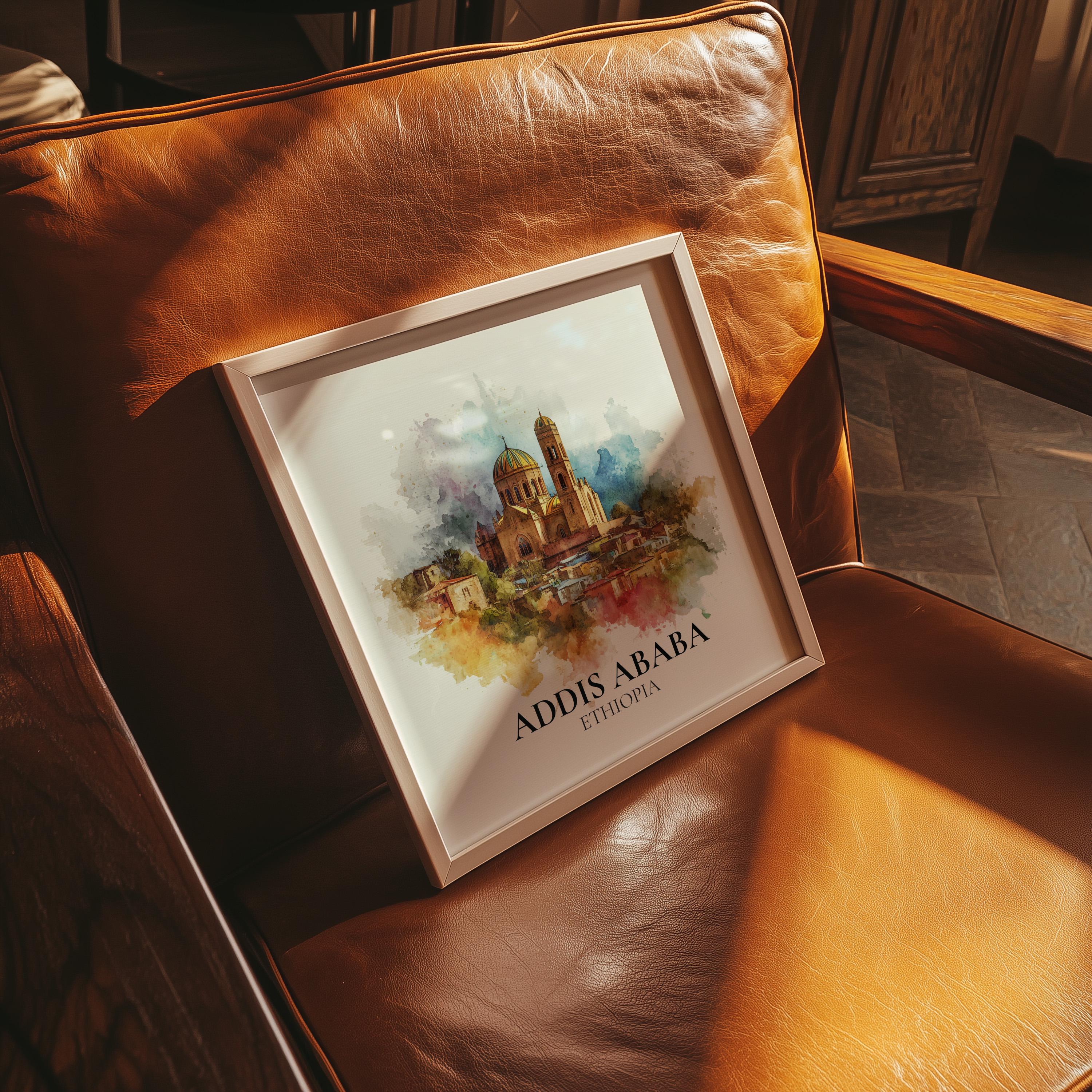 Addis Ababa Ethiopia Watercolor Wall Art Print, Custom Travel Poster, World Locations Keepsake Gift