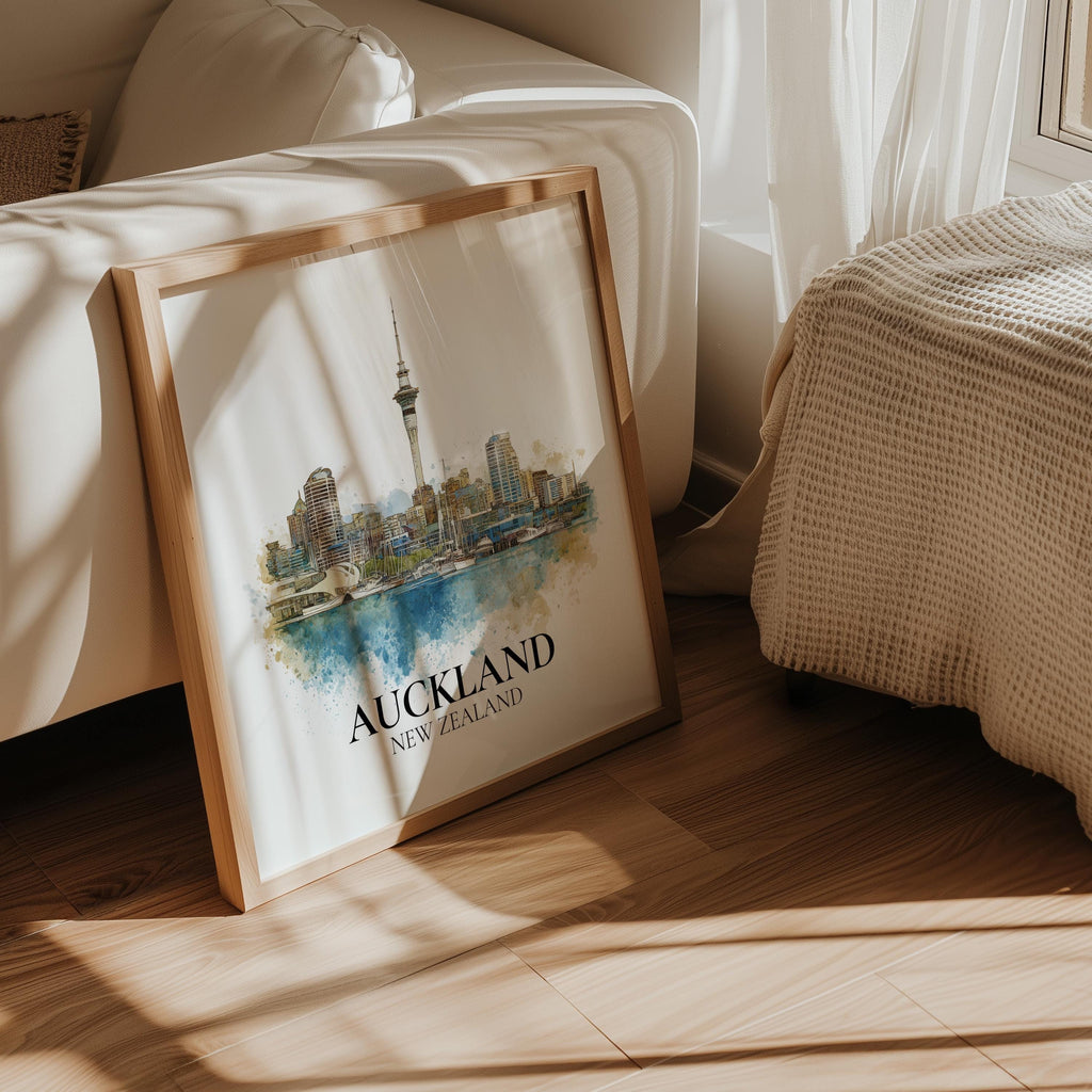 Auckland New Zealand Watercolor Wall Art Print, Custom Travel Poster, World Locations Keepsake Gift