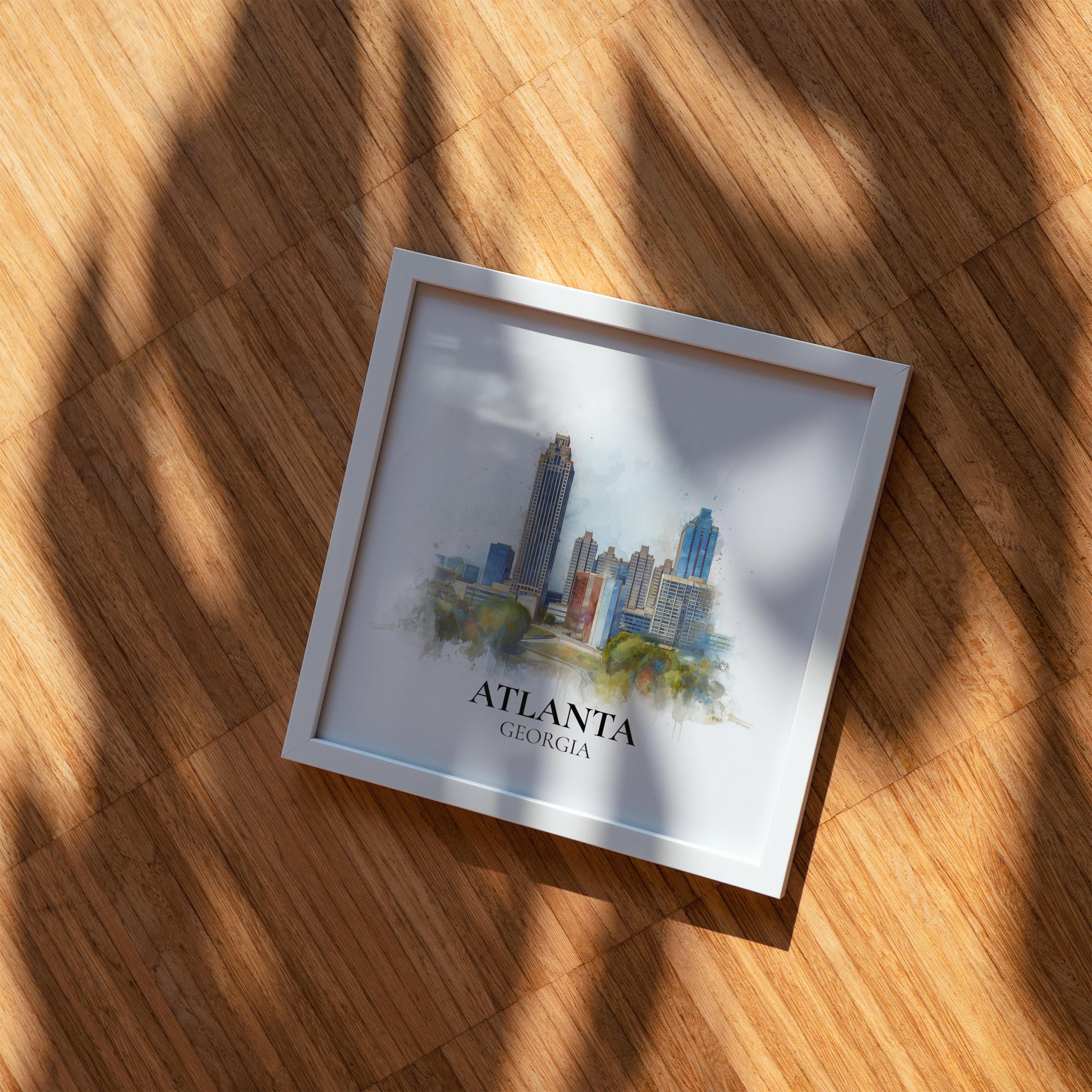 Atlanta Georgia Watercolor Wall Art Print, Custom Travel Poster, World Locations Keepsake Gift