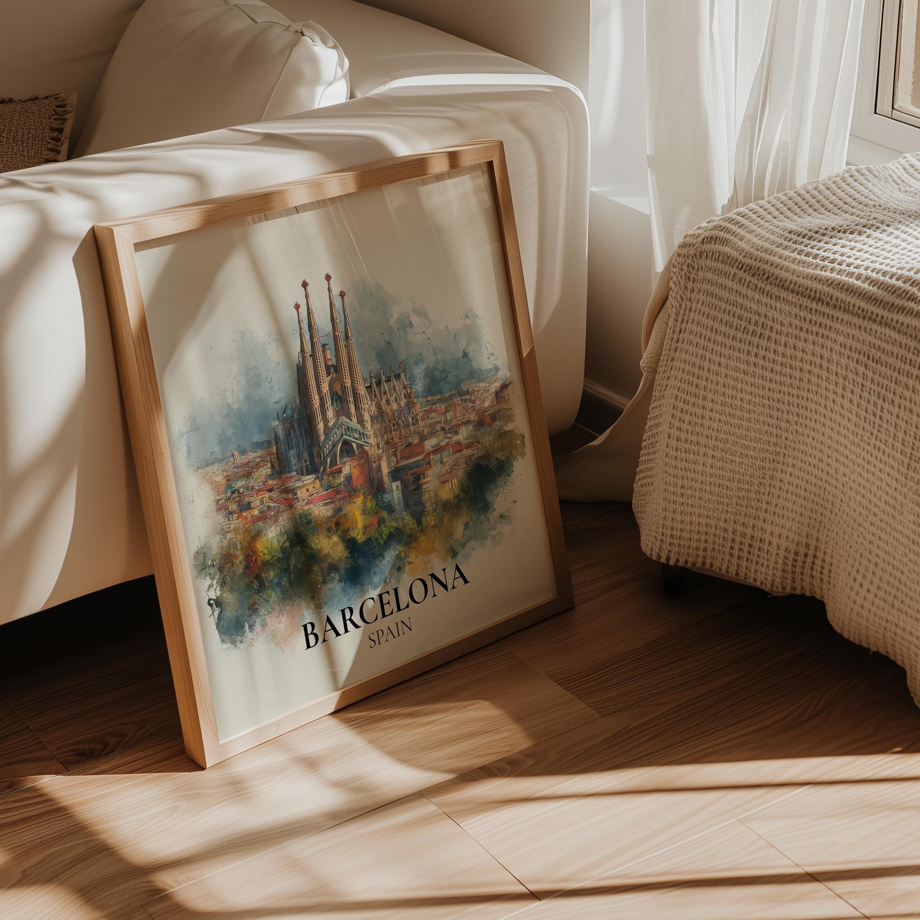 Barcelona Spain Watercolor Wall Art Print, Custom Travel Poster, World Locations Keepsake Gift