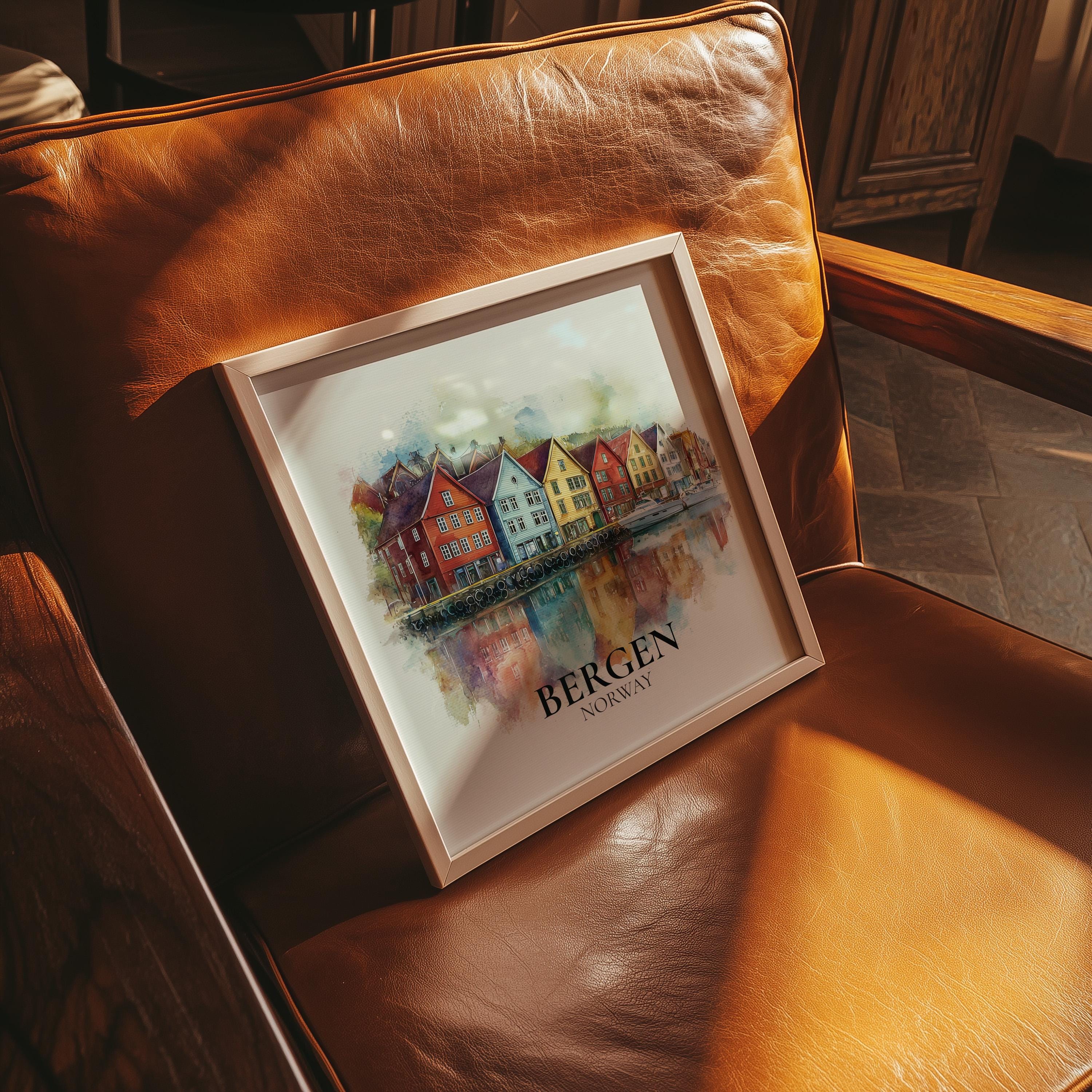 Bergen Norway Watercolor Wall Art Print, Custom Travel Poster, World Locations Keepsake Gift