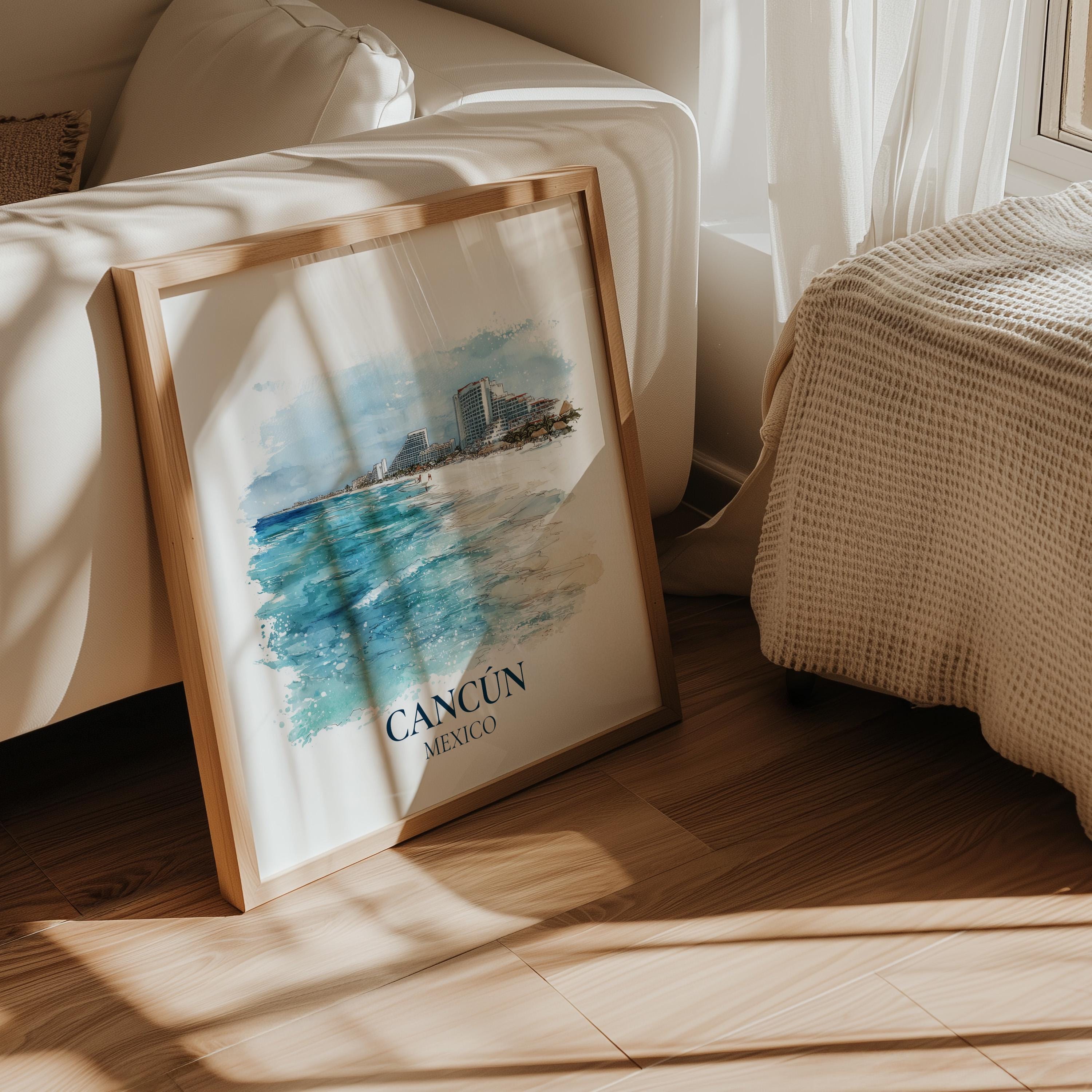 Cancun Mexico Watercolor Wall Art Print, Custom Travel Poster, World Locations Keepsake Gift