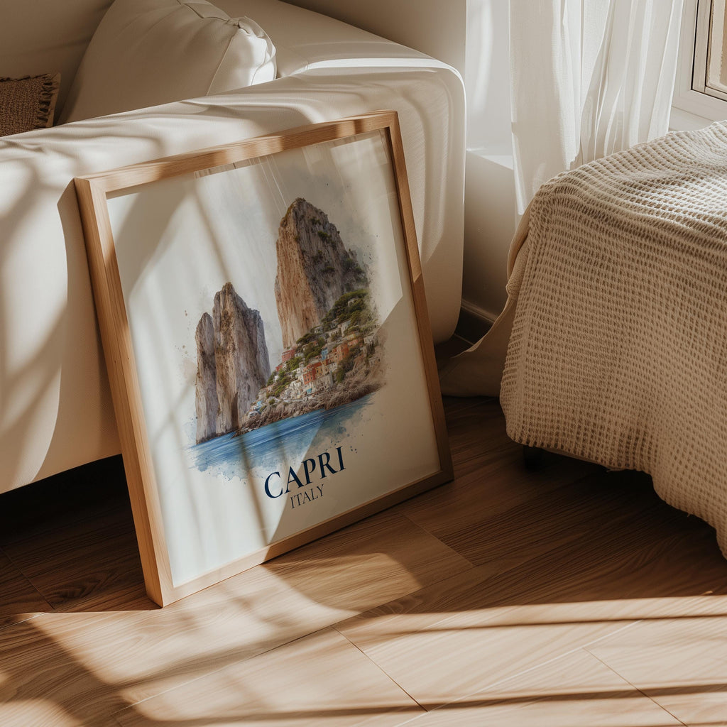 Capri Italy Watercolor Wall Art Print, Custom Travel Poster, World Locations Keepsake Gift