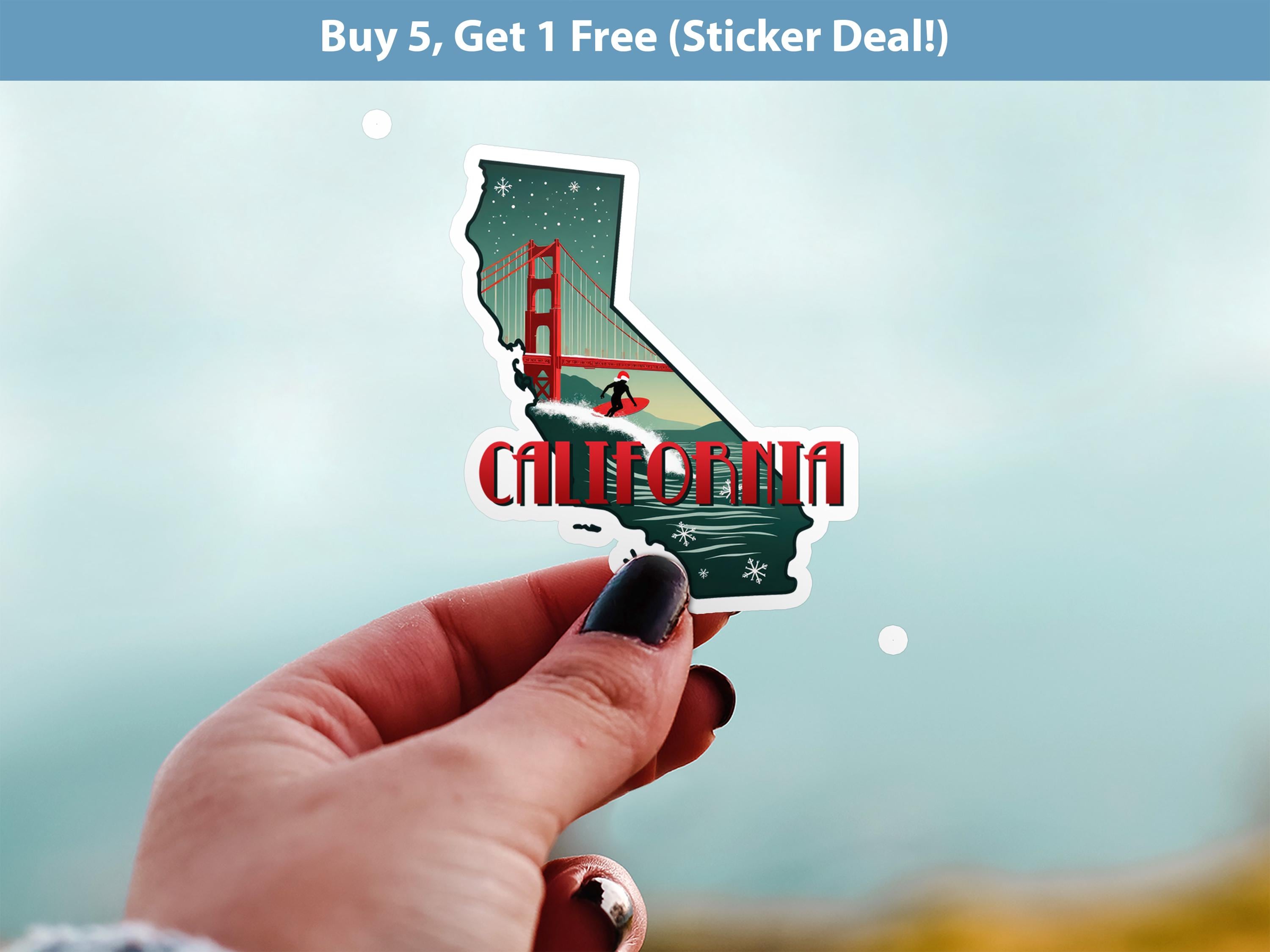 California Christmas Sticker, Vintage States Xmas Vinyl Decals Waterproof, Retro Laptop, Scrapbook Tumbler
