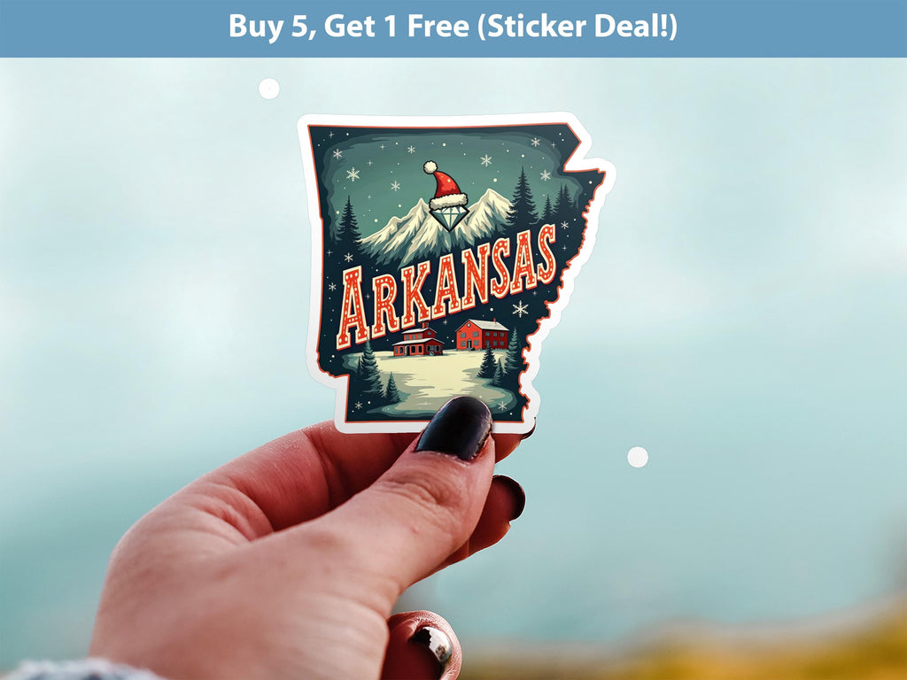 Arkansas Christmas Sticker, Vintage States Xmas Vinyl Decals Waterproof, Retro Laptop, Scrapbook Tumbler