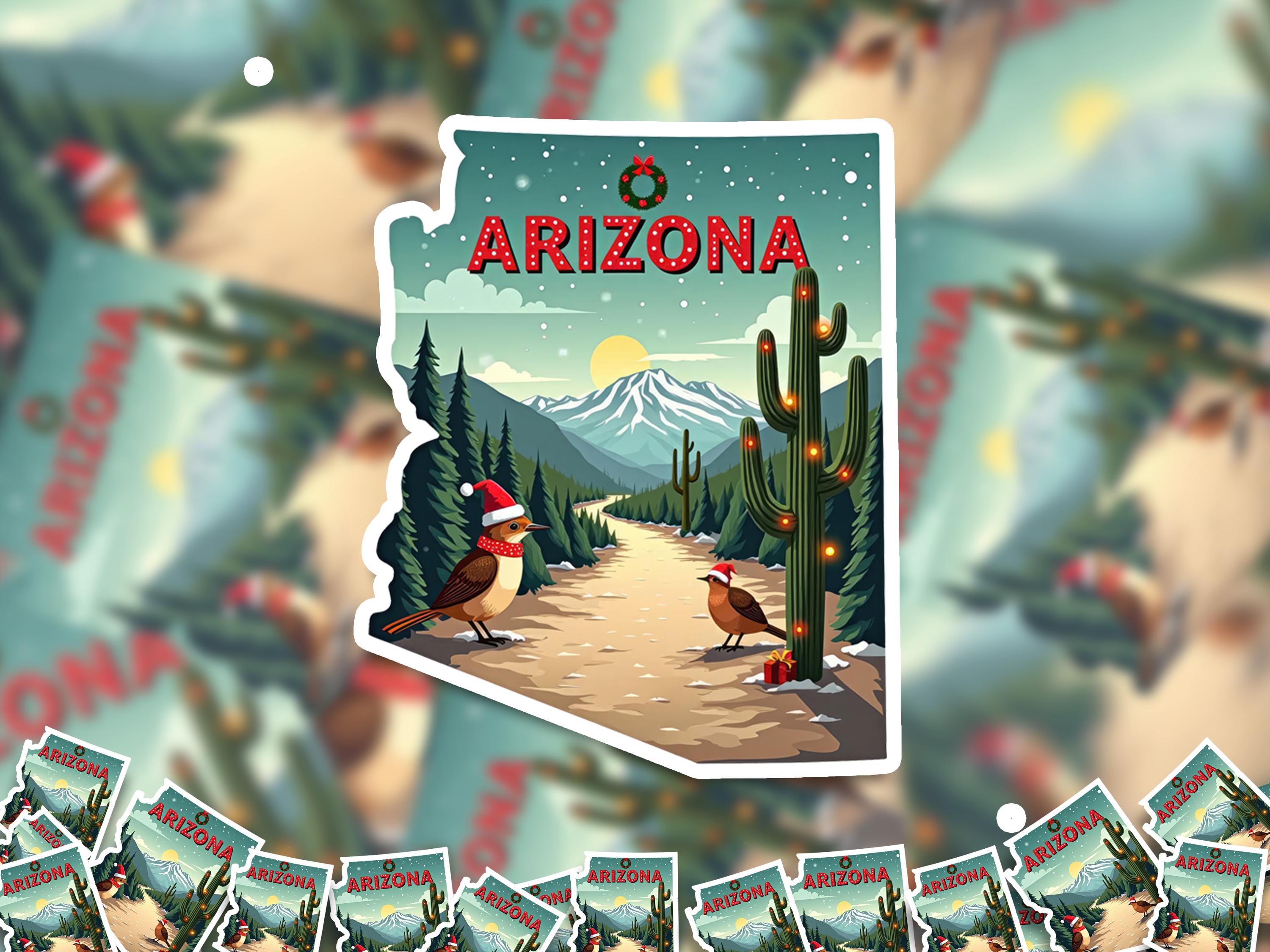 Arizona Christmas Sticker, Vintage States Xmas Vinyl Decals Waterproof, Retro Laptop, Scrapbook Tumbler