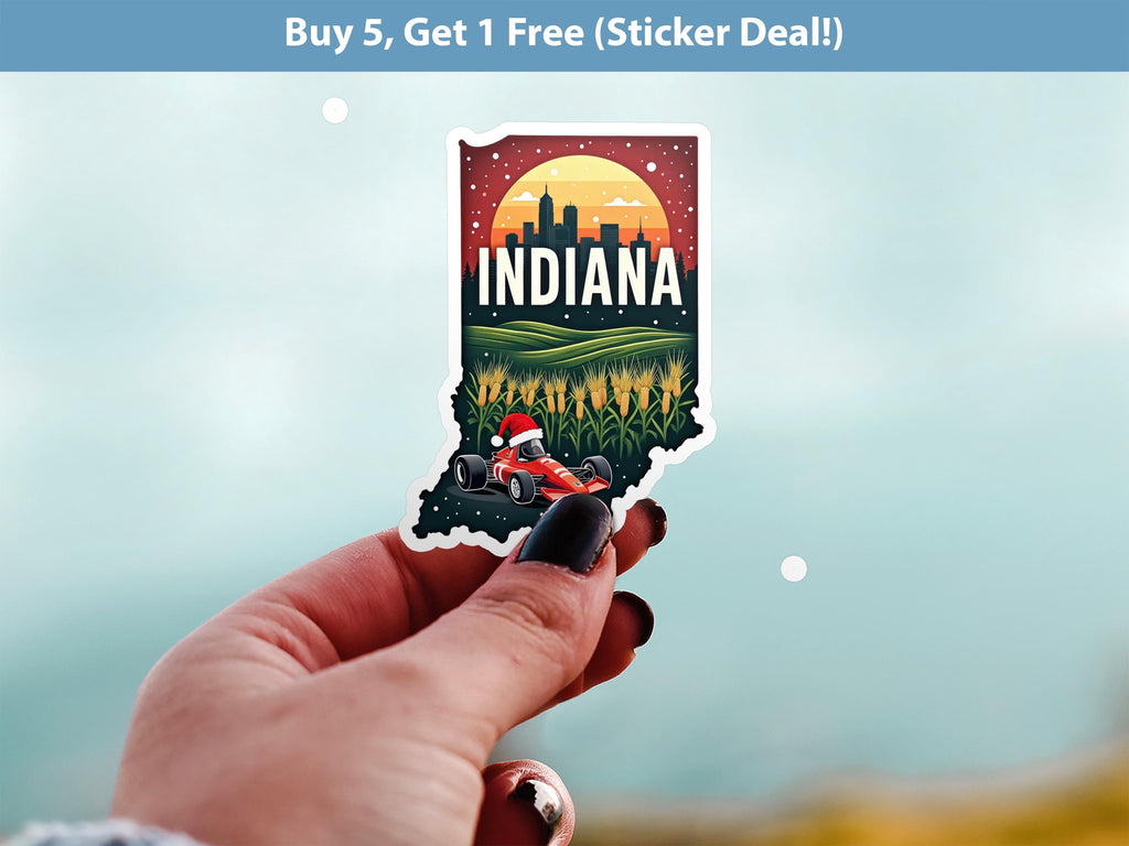Indiana Christmas Sticker, Vintage States Xmas Vinyl Decals Waterproof, Retro Laptop, Scrapbook Tumbler