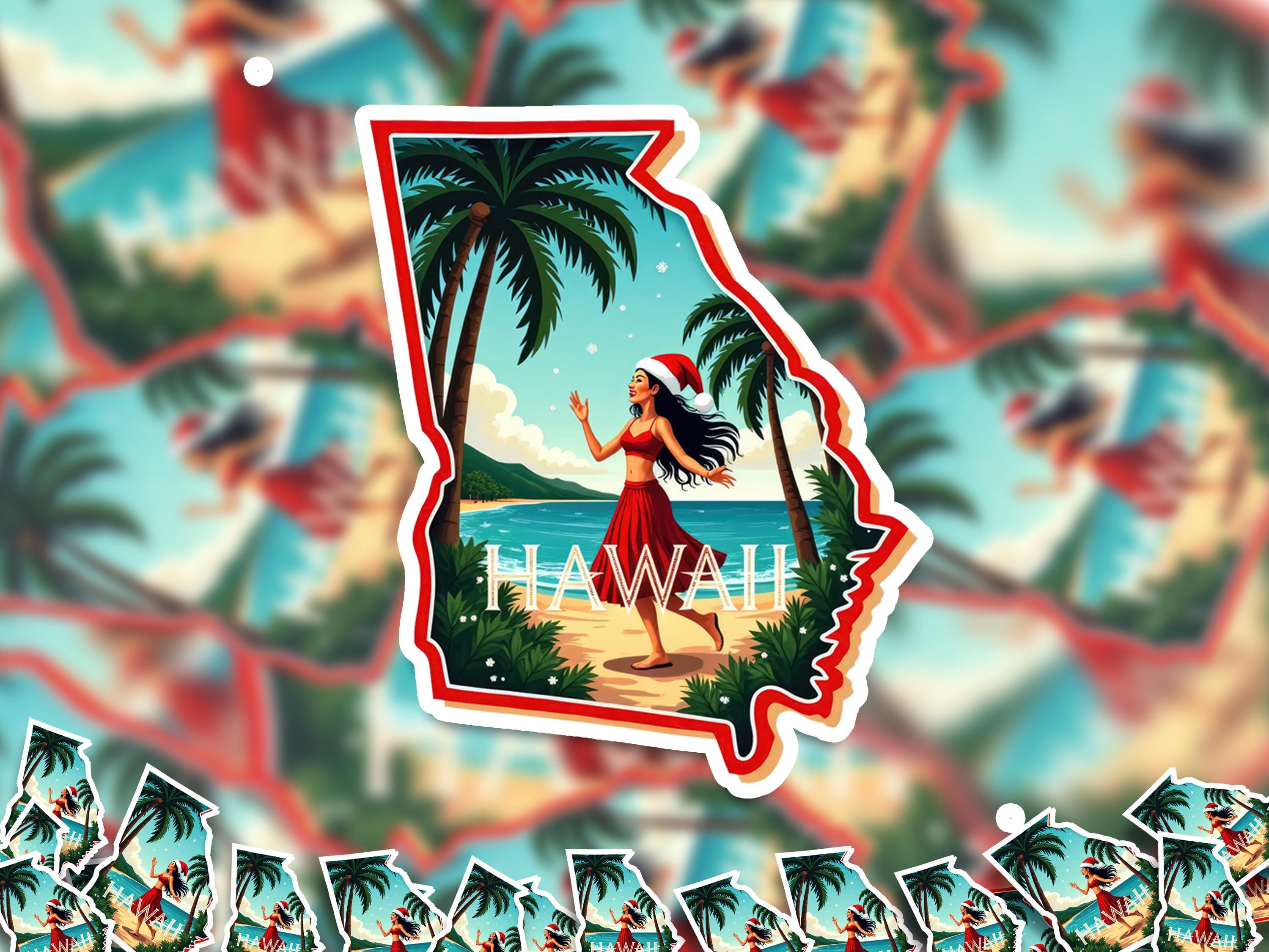 Hawaii Christmas Sticker, Vintage States Xmas Vinyl Decals Waterproof, Retro Laptop, Scrapbook Tumbler