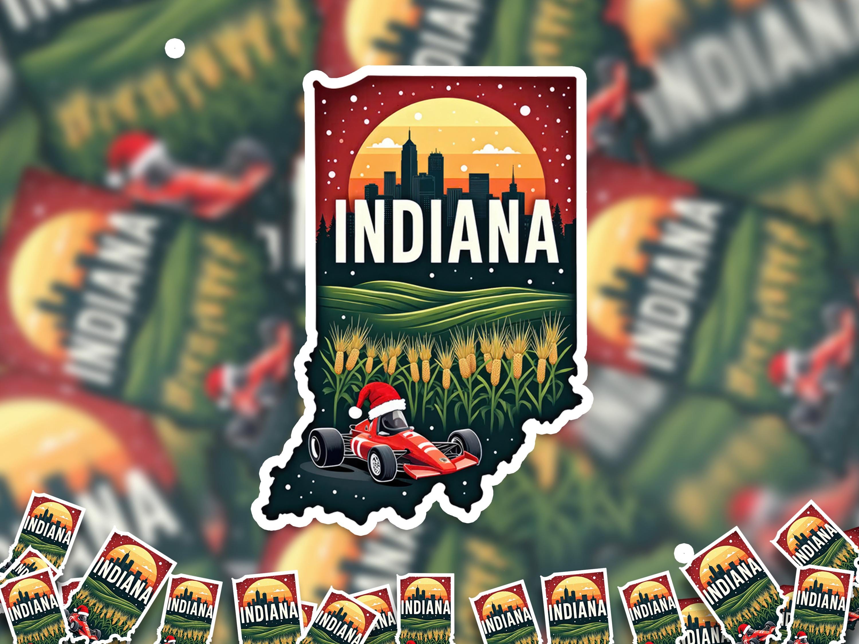 Indiana Christmas Sticker, Vintage States Xmas Vinyl Decals Waterproof, Retro Laptop, Scrapbook Tumbler