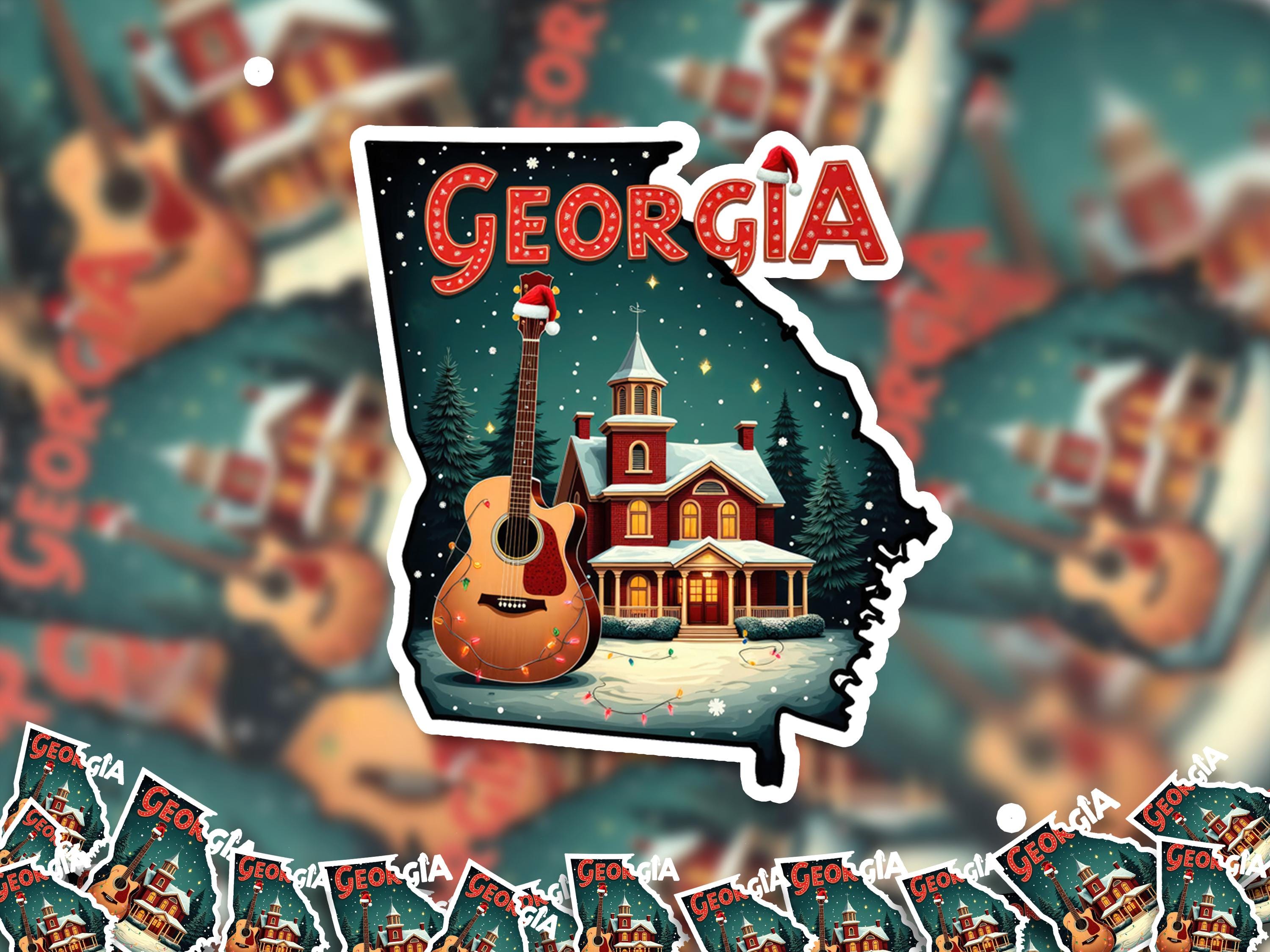 Georgia Christmas Sticker, Vintage States Xmas Vinyl Decals Waterproof, Retro Laptop, Scrapbook Tumbler