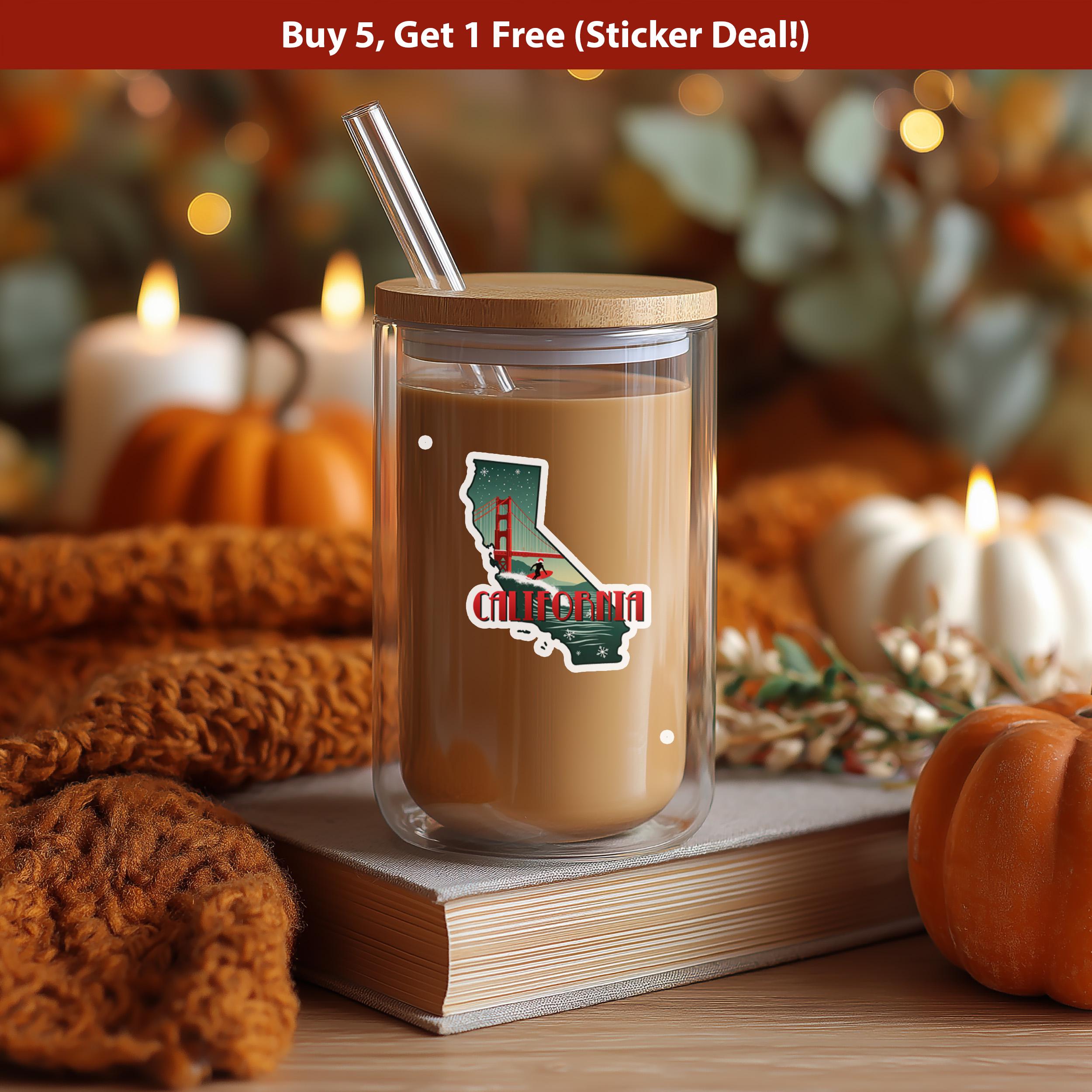 California Christmas Sticker, Vintage States Xmas Vinyl Decals Waterproof, Retro Laptop, Scrapbook Tumbler