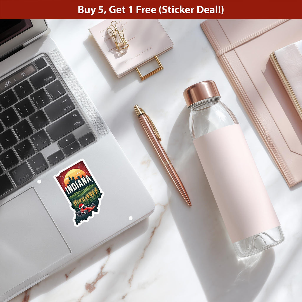 Indiana Christmas Sticker, Vintage States Xmas Vinyl Decals Waterproof, Retro Laptop, Scrapbook Tumbler