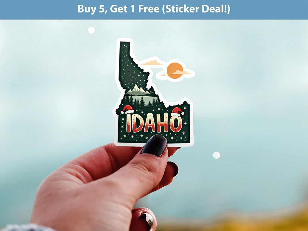 Idaho Christmas Sticker, Vintage States Xmas Vinyl Decals Waterproof, Retro Laptop, Scrapbook Tumbler