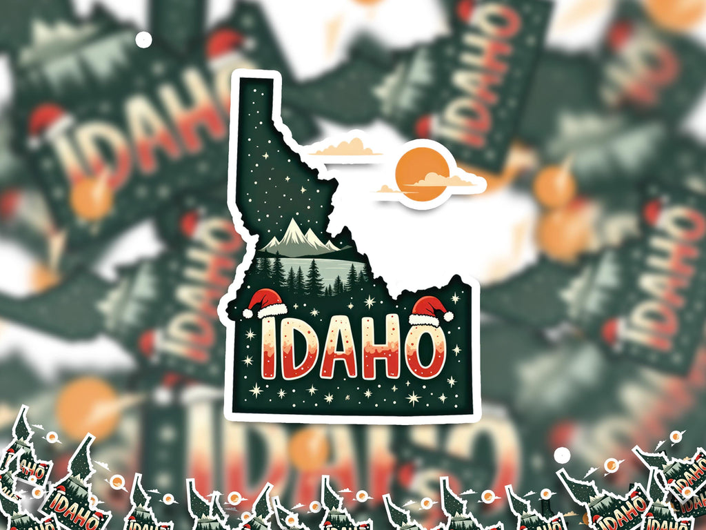 Idaho Christmas Sticker, Vintage States Xmas Vinyl Decals Waterproof, Retro Laptop, Scrapbook Tumbler