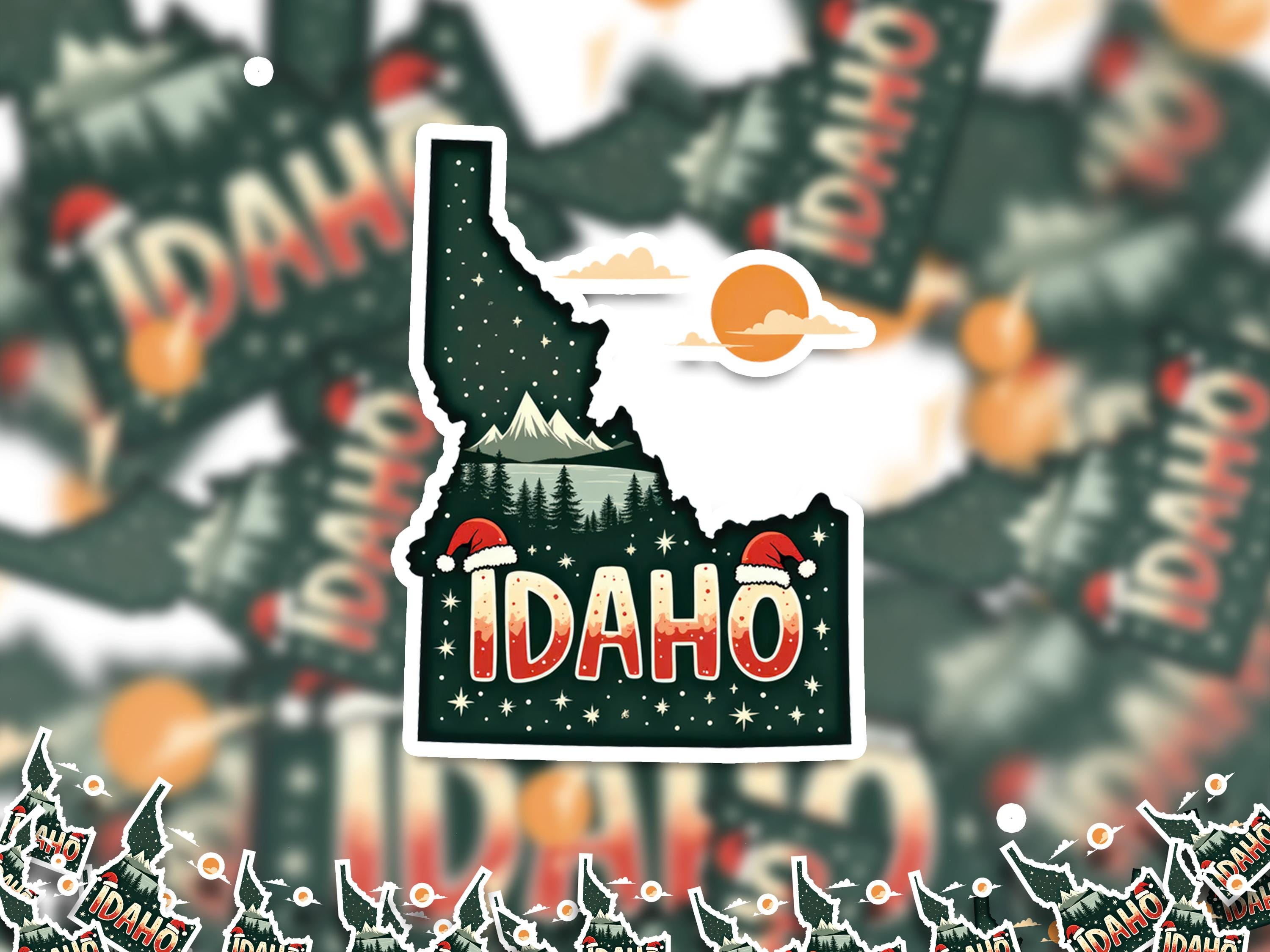 Idaho Christmas Sticker, Vintage States Xmas Vinyl Decals Waterproof, Retro Laptop, Scrapbook Tumbler