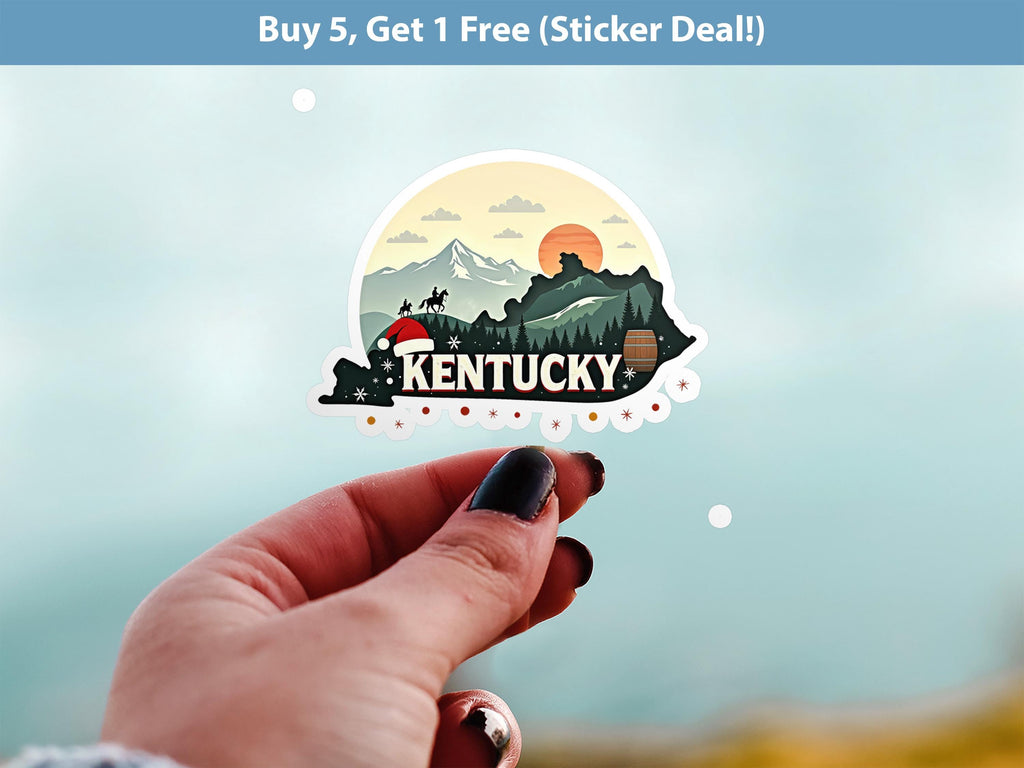 Kentucky Christmas Sticker, Vintage States Xmas Vinyl Decals Waterproof, Retro Laptop, Scrapbook Tumbler