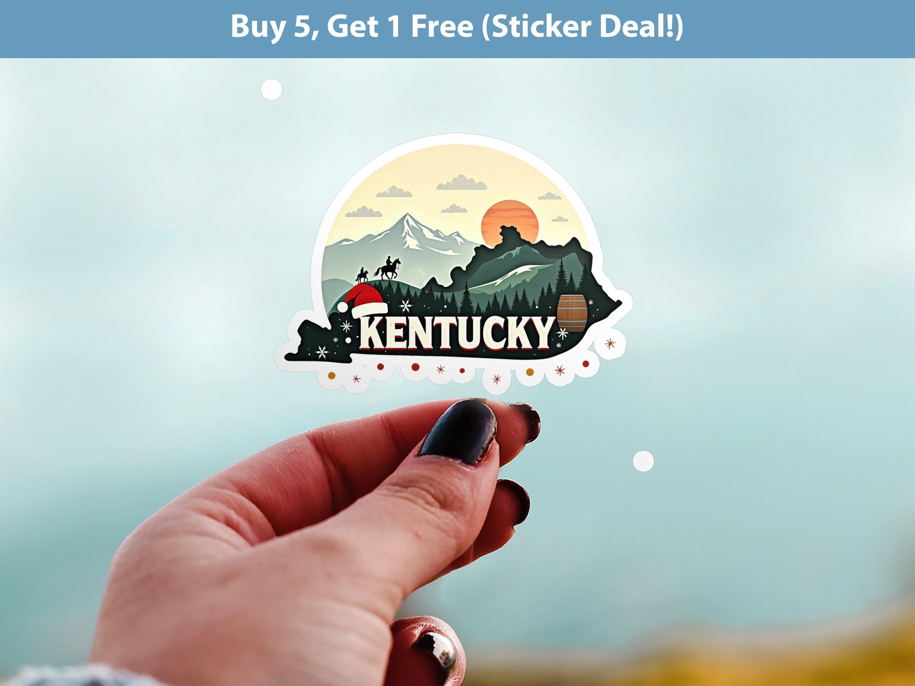 Kentucky Christmas Sticker, Vintage States Xmas Vinyl Decals Waterproof, Retro Laptop, Scrapbook Tumbler