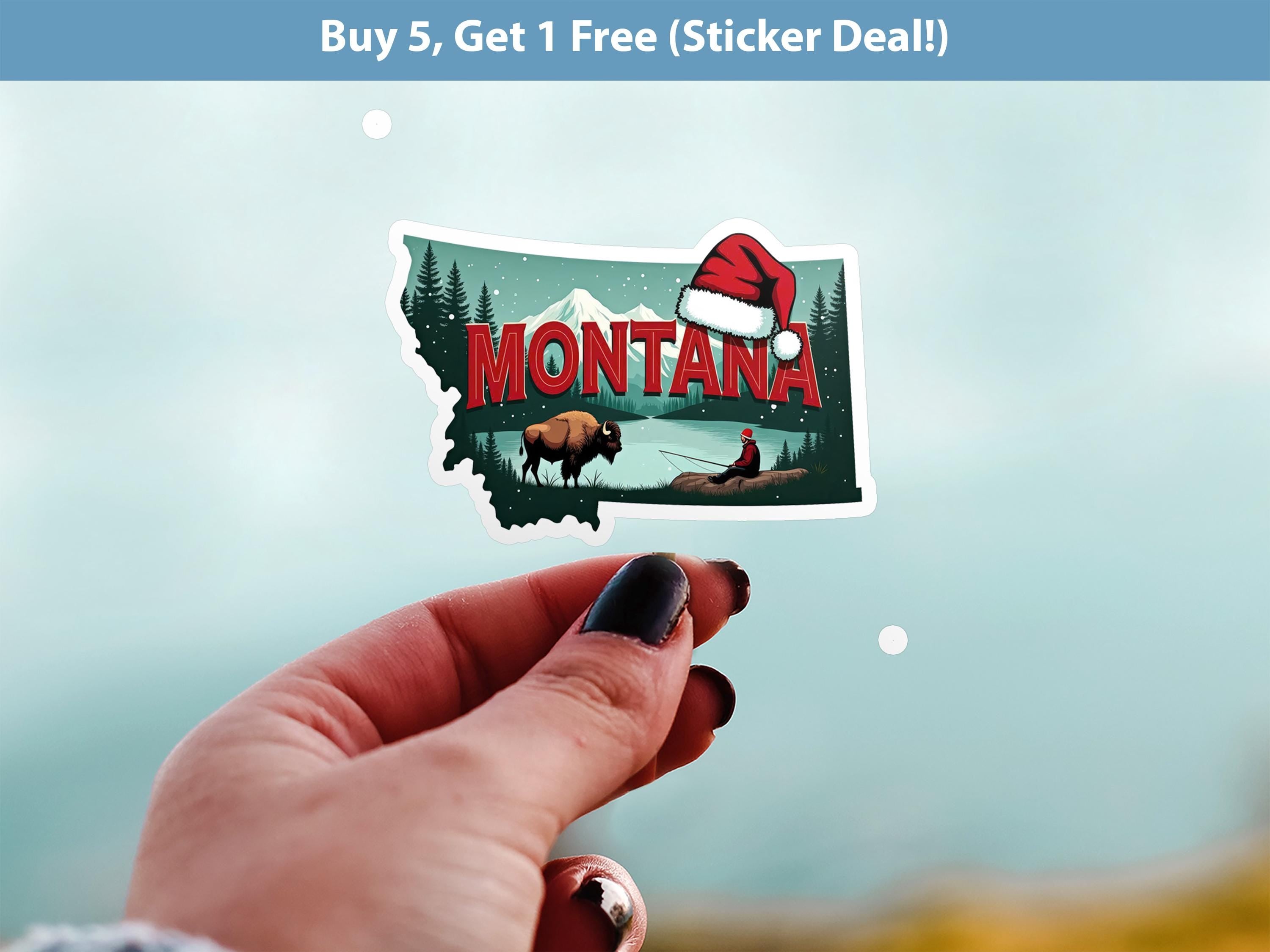 Montana Christmas Sticker, Vintage States Xmas Vinyl Decals Waterproof, Retro Laptop, Scrapbook Tumbler