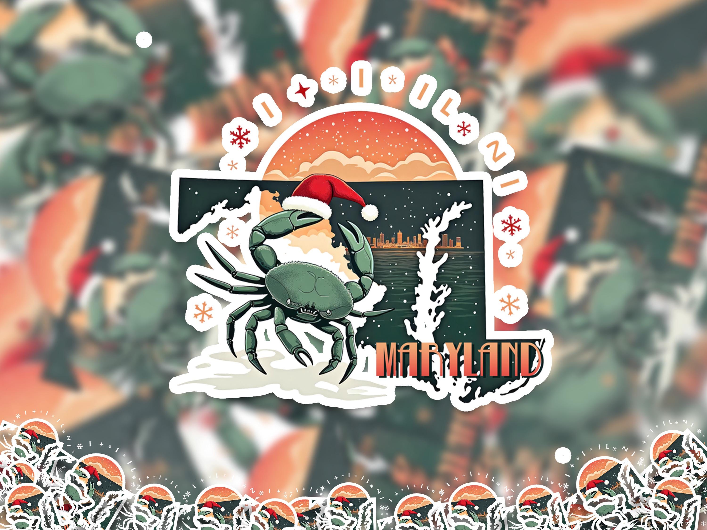 Maryland Christmas Sticker, Vintage States Xmas Vinyl Decals Waterproof, Retro Laptop, Scrapbook Tumbler