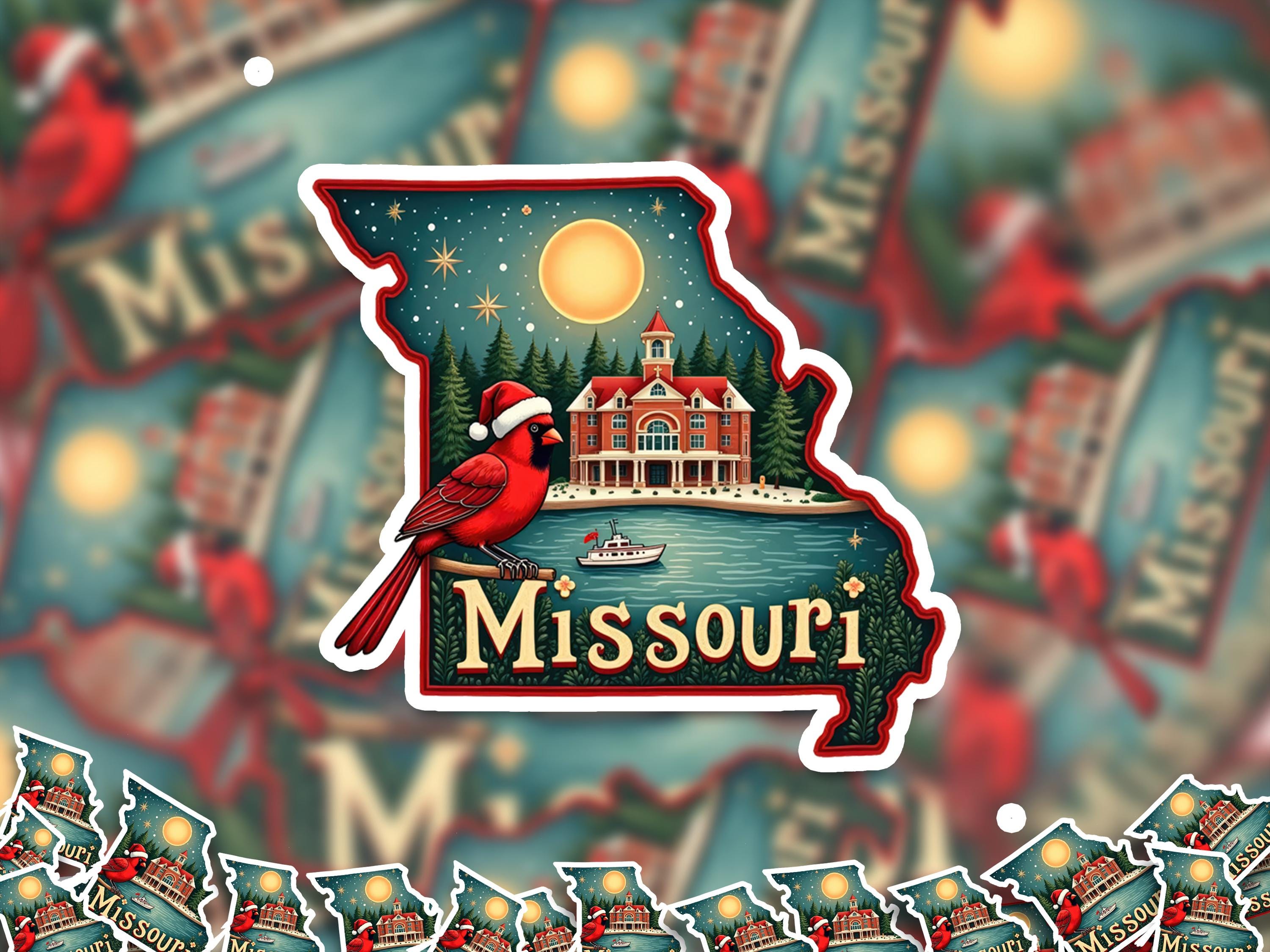 Missouri Christmas Sticker, Vintage States Xmas Vinyl Decals Waterproof, Retro Laptop, Scrapbook Tumbler
