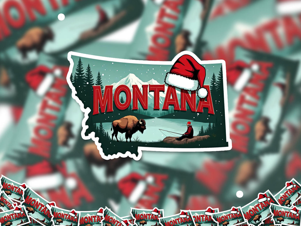 Montana Christmas Sticker, Vintage States Xmas Vinyl Decals Waterproof, Retro Laptop, Scrapbook Tumbler