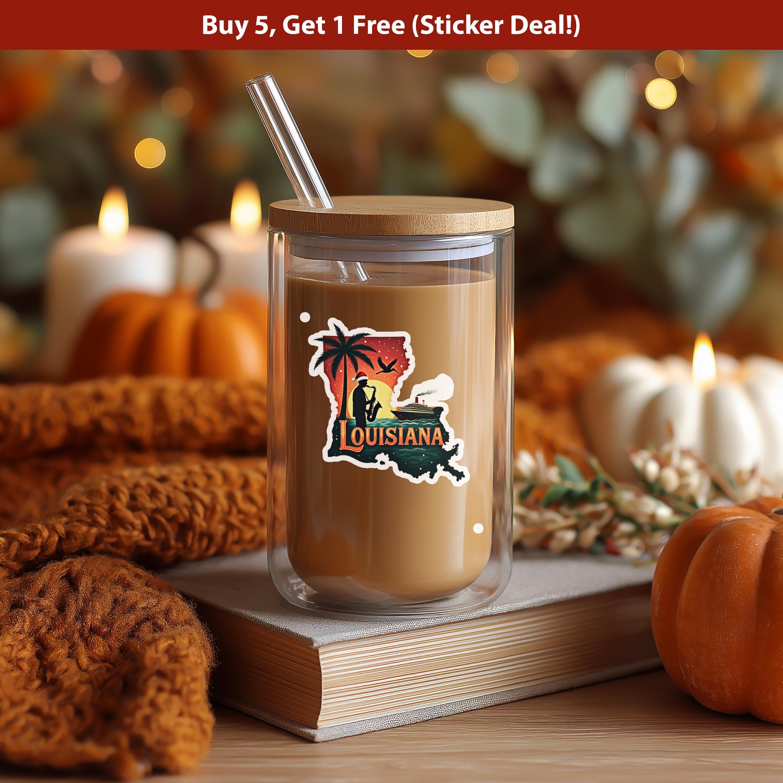 Louisiana Christmas Sticker, Vintage States Xmas Vinyl Decals Waterproof, Retro Laptop, Scrapbook Tumbler