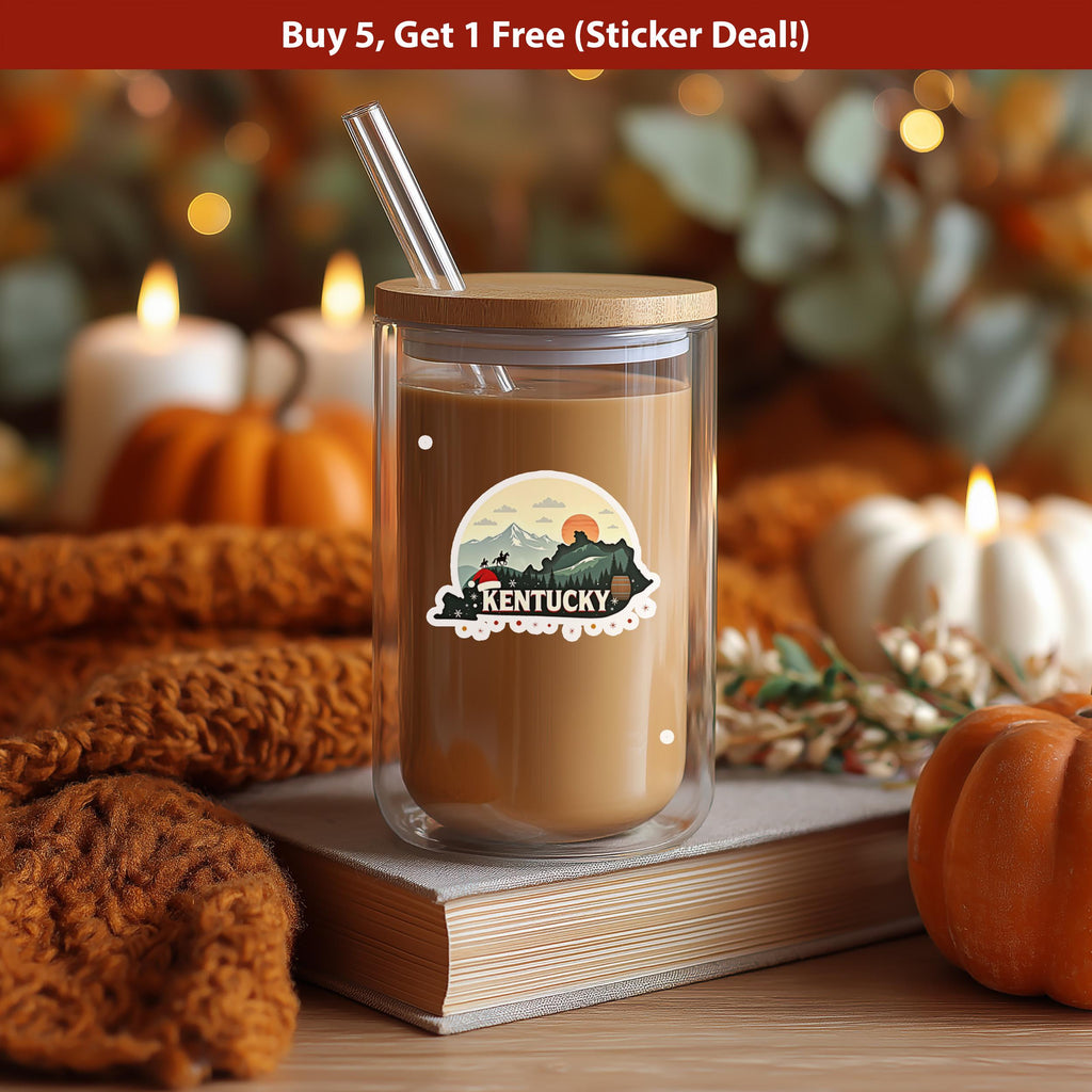 Kentucky Christmas Sticker, Vintage States Xmas Vinyl Decals Waterproof, Retro Laptop, Scrapbook Tumbler