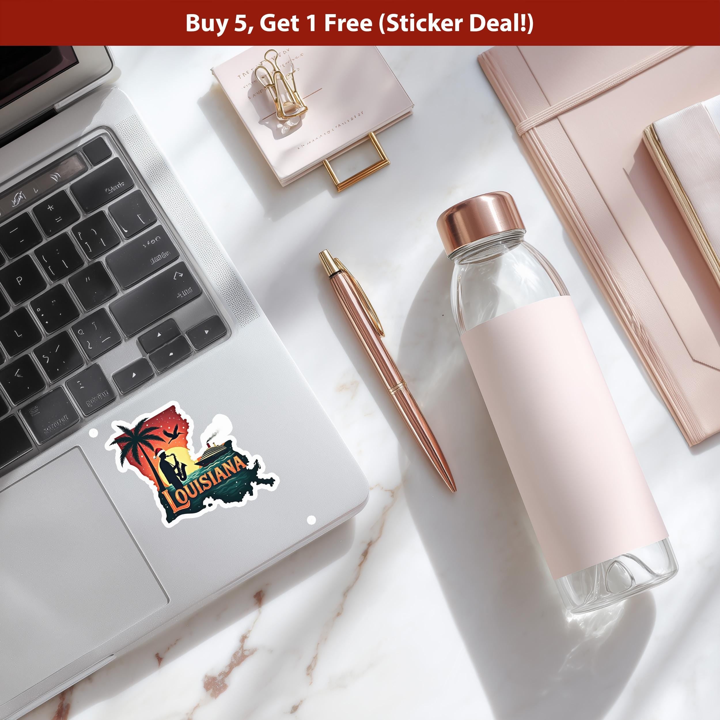 Louisiana Christmas Sticker, Vintage States Xmas Vinyl Decals Waterproof, Retro Laptop, Scrapbook Tumbler