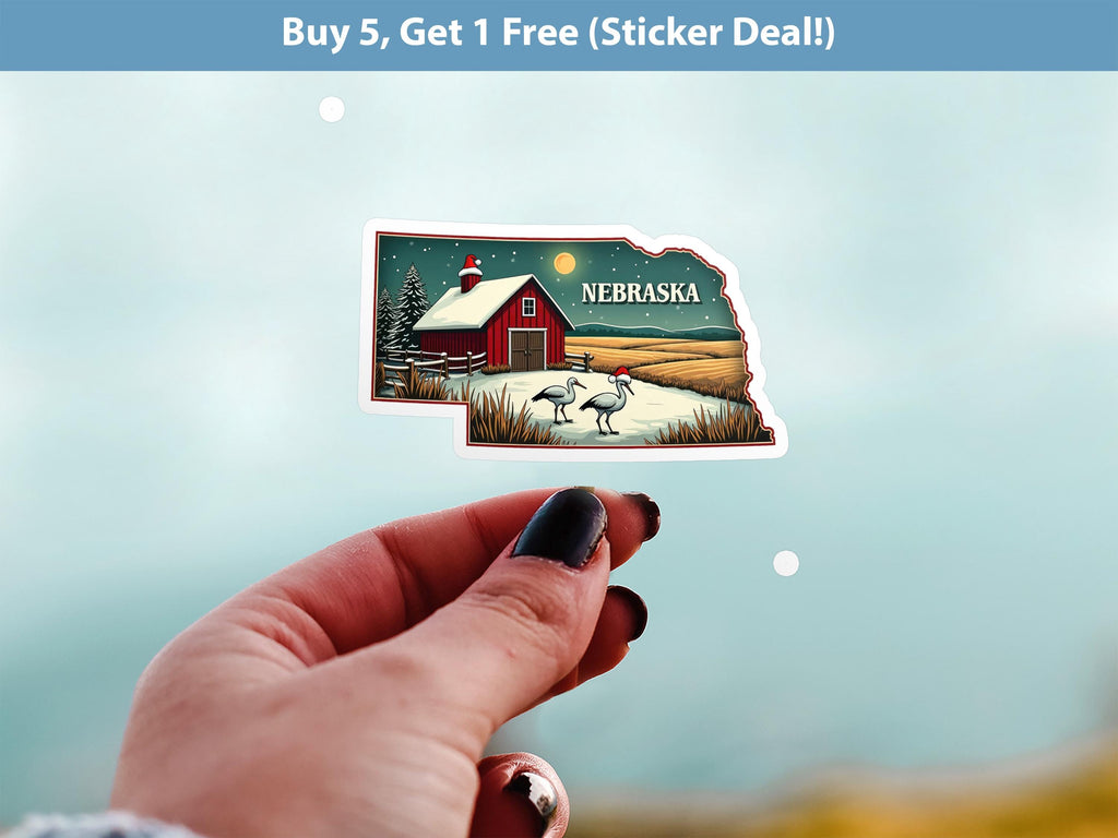Nebraska Christmas Sticker, Vintage States Xmas Vinyl Decals Waterproof, Retro Laptop, Scrapbook Tumbler
