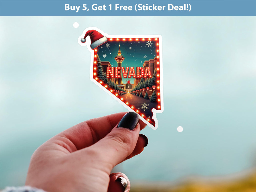 Nevada Christmas Sticker, Vintage States Xmas Vinyl Decals Waterproof, Retro Laptop, Scrapbook Tumbler
