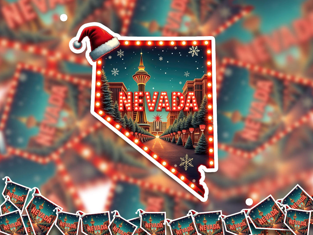 Nevada Christmas Sticker, Vintage States Xmas Vinyl Decals Waterproof, Retro Laptop, Scrapbook Tumbler