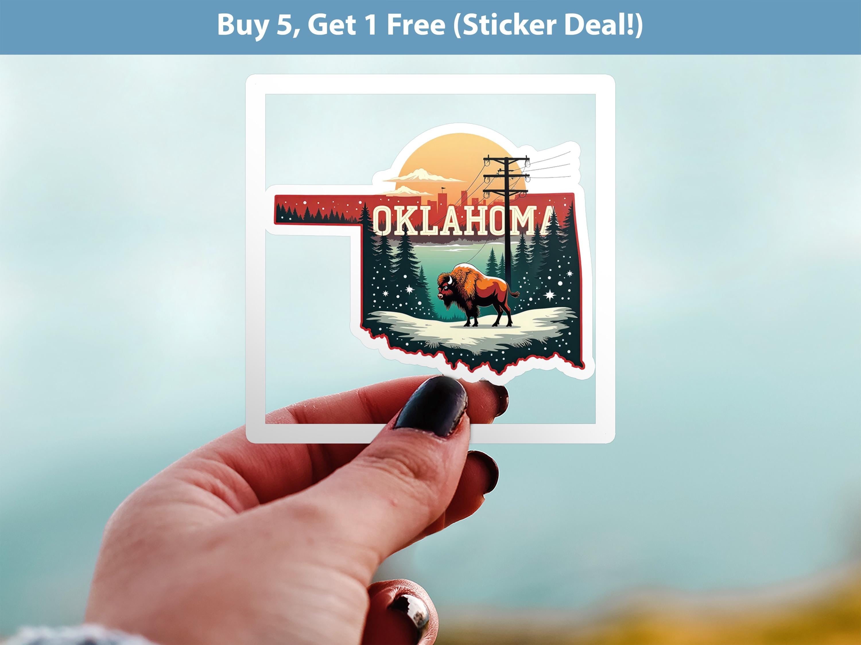 Oklahoma Christmas Sticker, Vintage States Xmas Vinyl Decals Waterproof, Retro Laptop, Scrapbook Tumbler