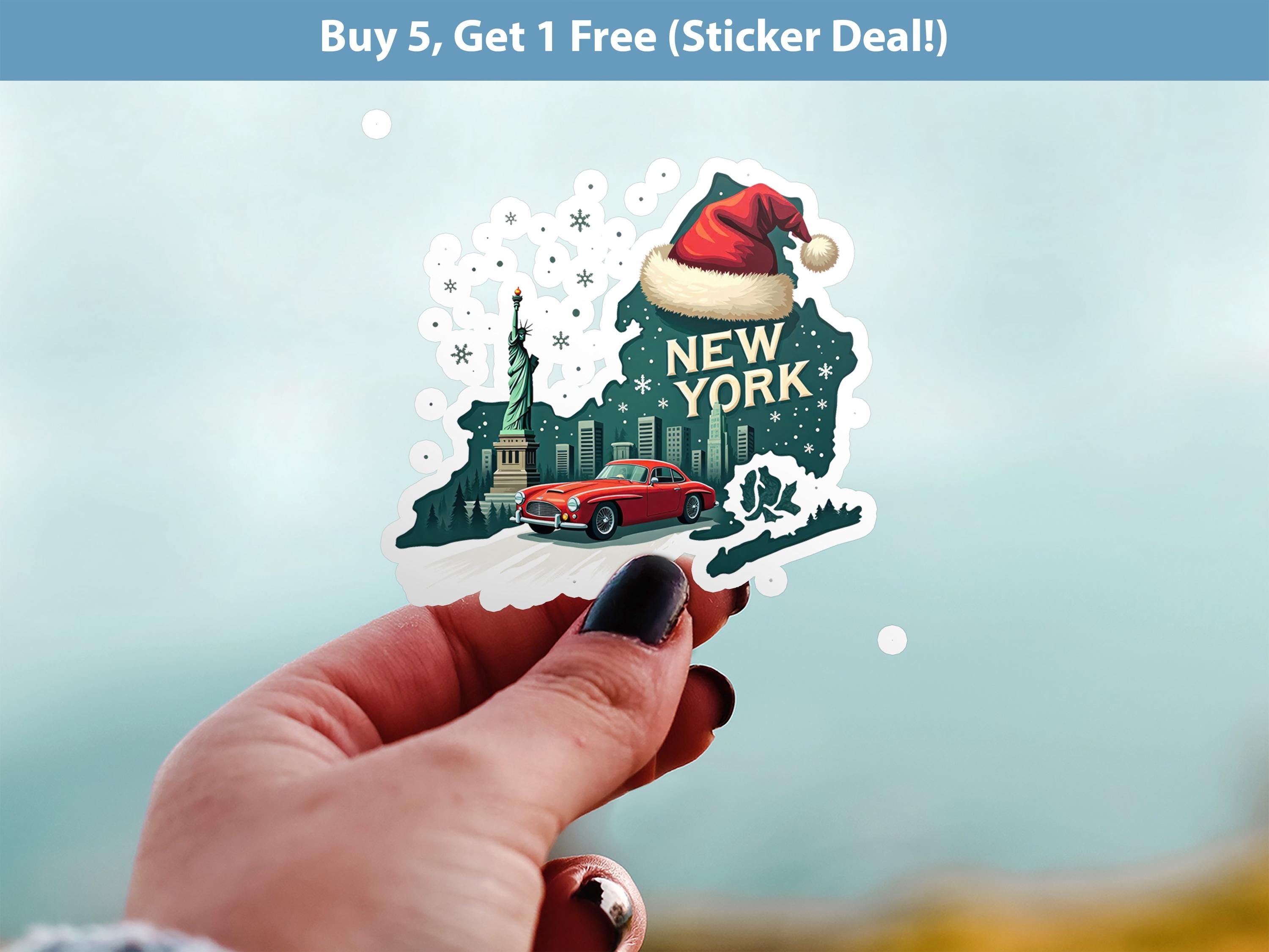 New York Christmas Sticker, Vintage States Xmas Vinyl Decals Waterproof, Retro Laptop, Scrapbook Tumbler