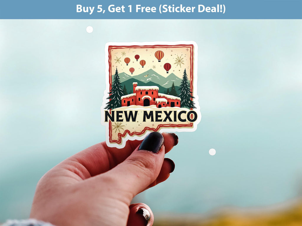 New Mexico Christmas Sticker, Vintage States Xmas Vinyl Decals Waterproof, Retro Laptop, Scrapbook Tumbler